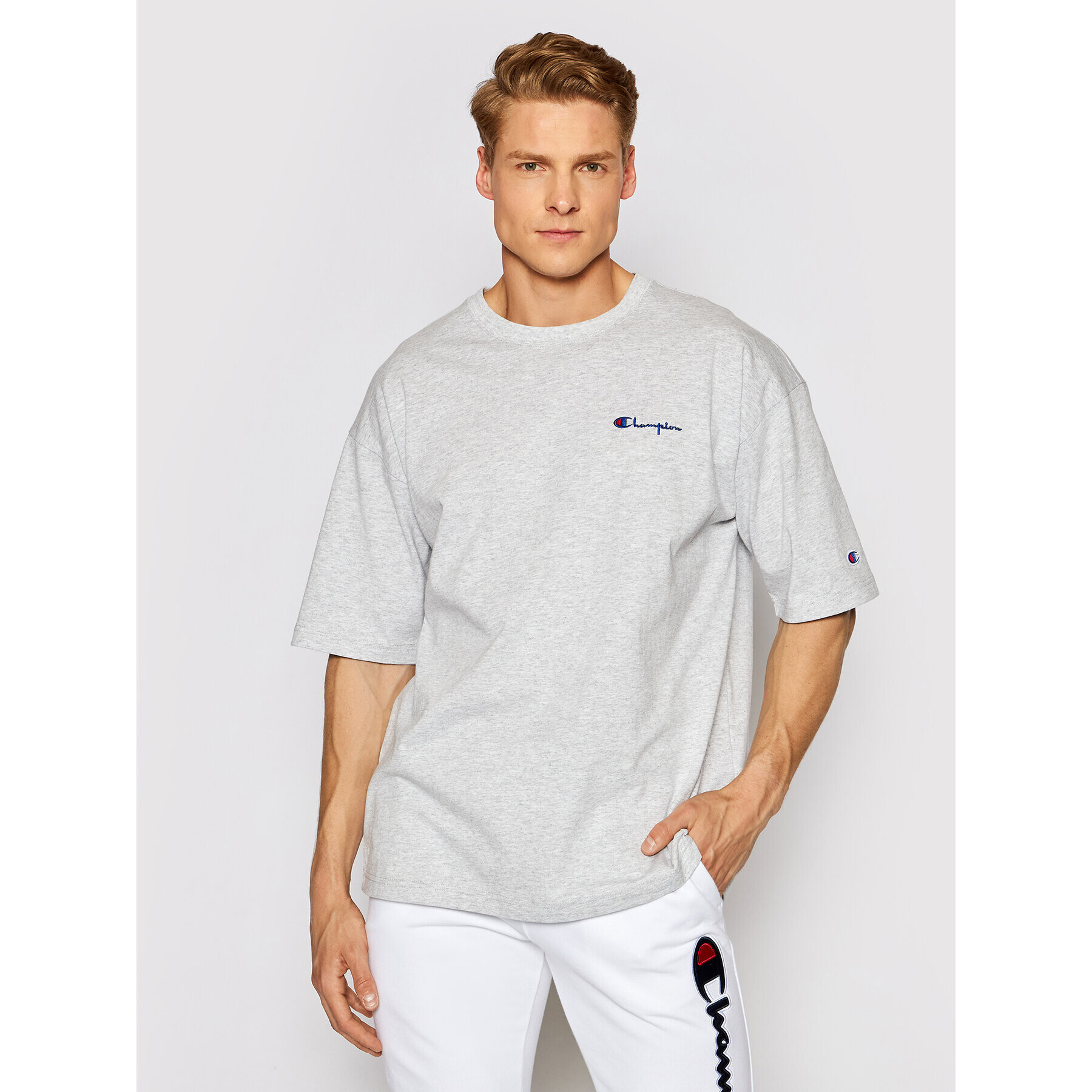 Champion Тишърт Small Script Logo Muscle 214282 Сив Custom Fit - Pepit.bg