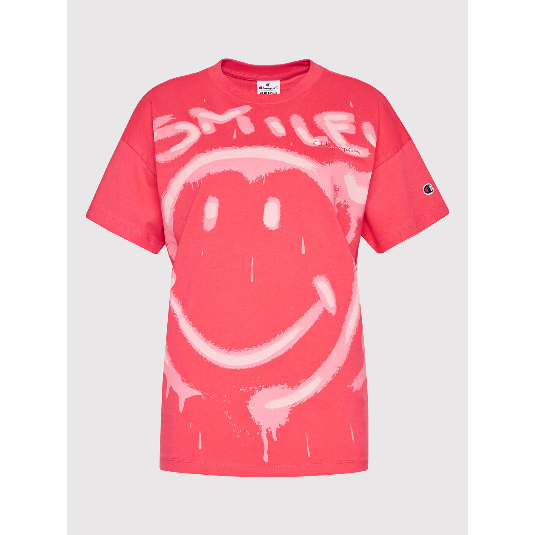 Champion Тишърт SMILEY 50th Anniversary Edition Graffiti Print 115937 Розов Custom Fit - Pepit.bg