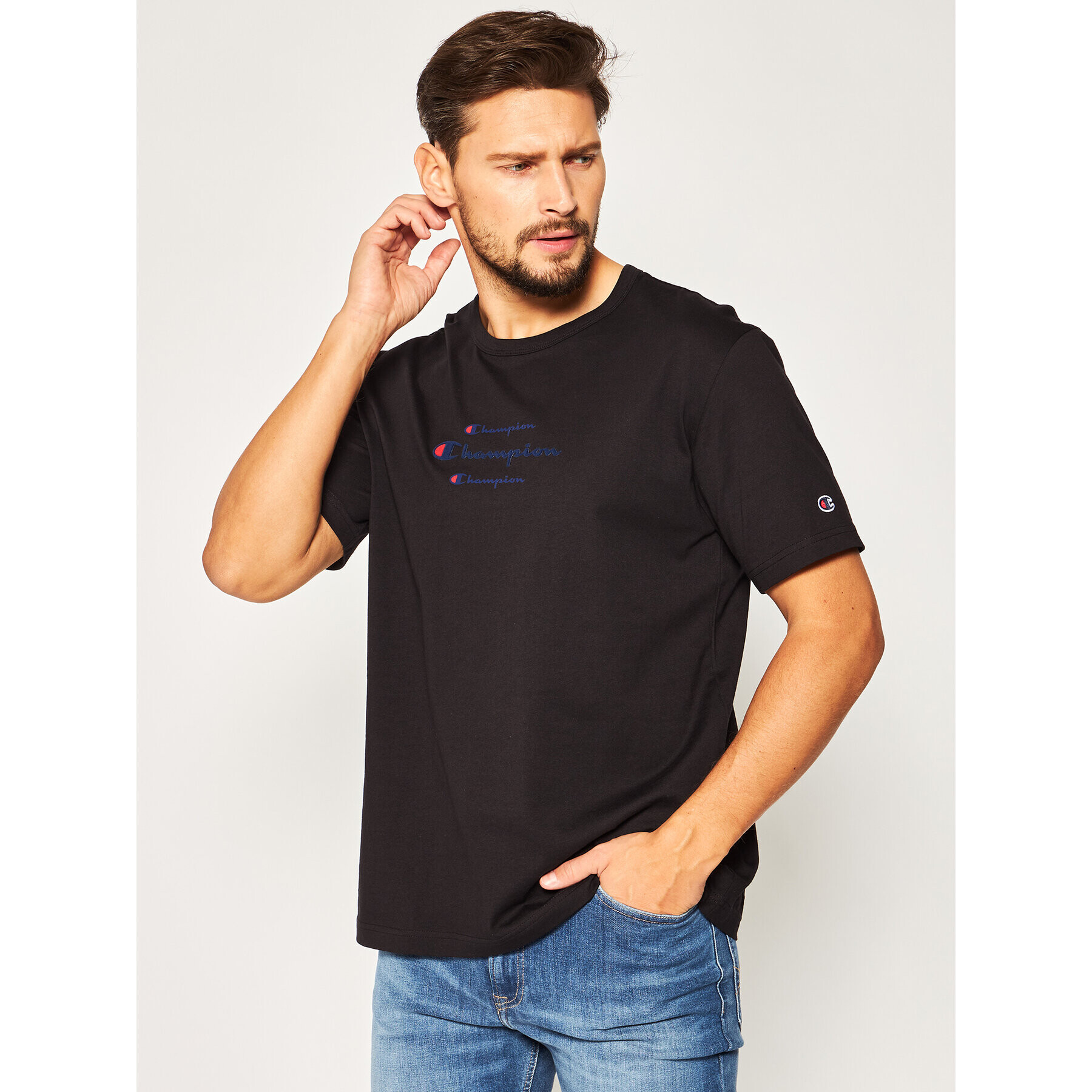 Champion Тишърт Triple Script 214330 Черен Regular Fit - Pepit.bg