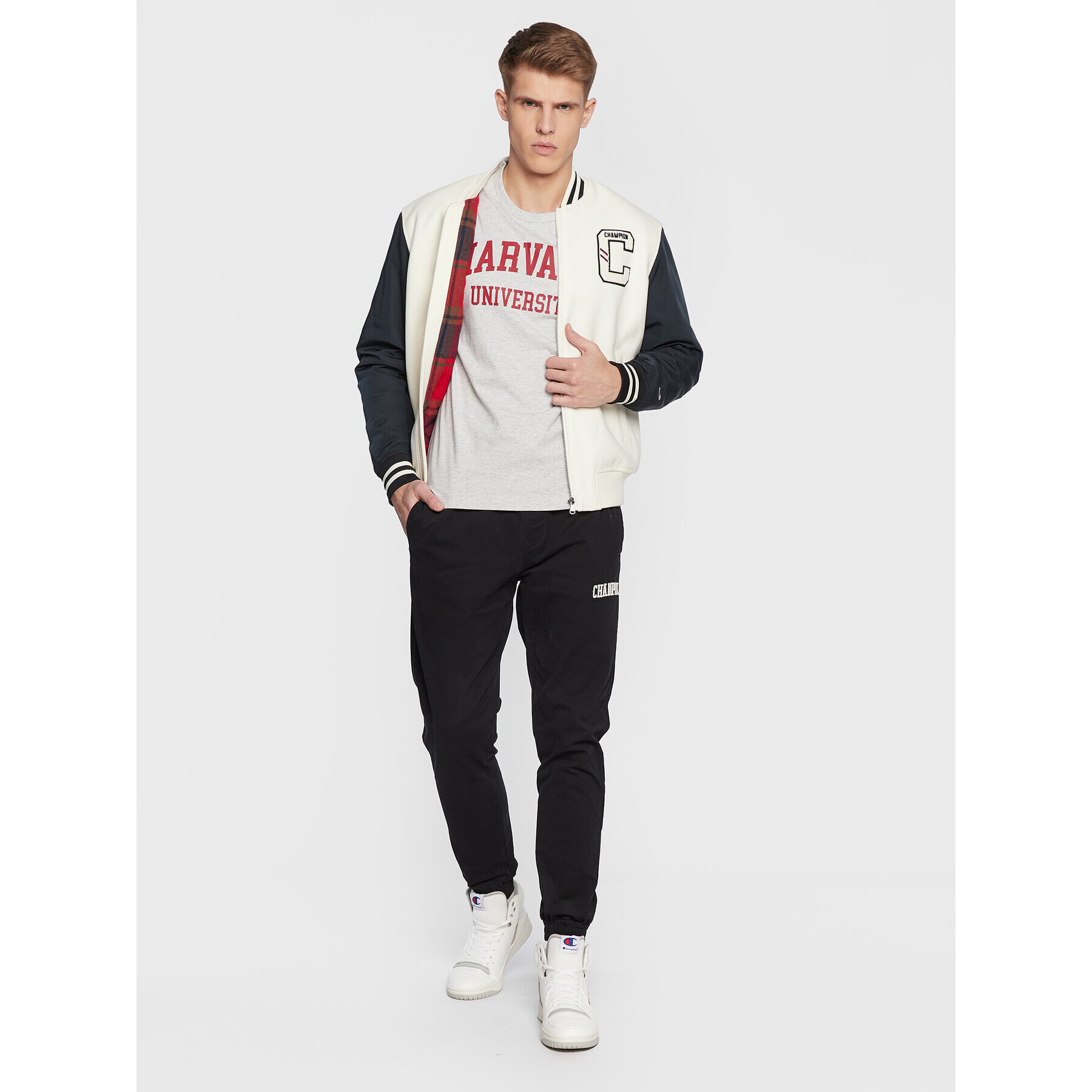 Champion Тишърт University Logo 218351 Сив Regular Fit - Pepit.bg