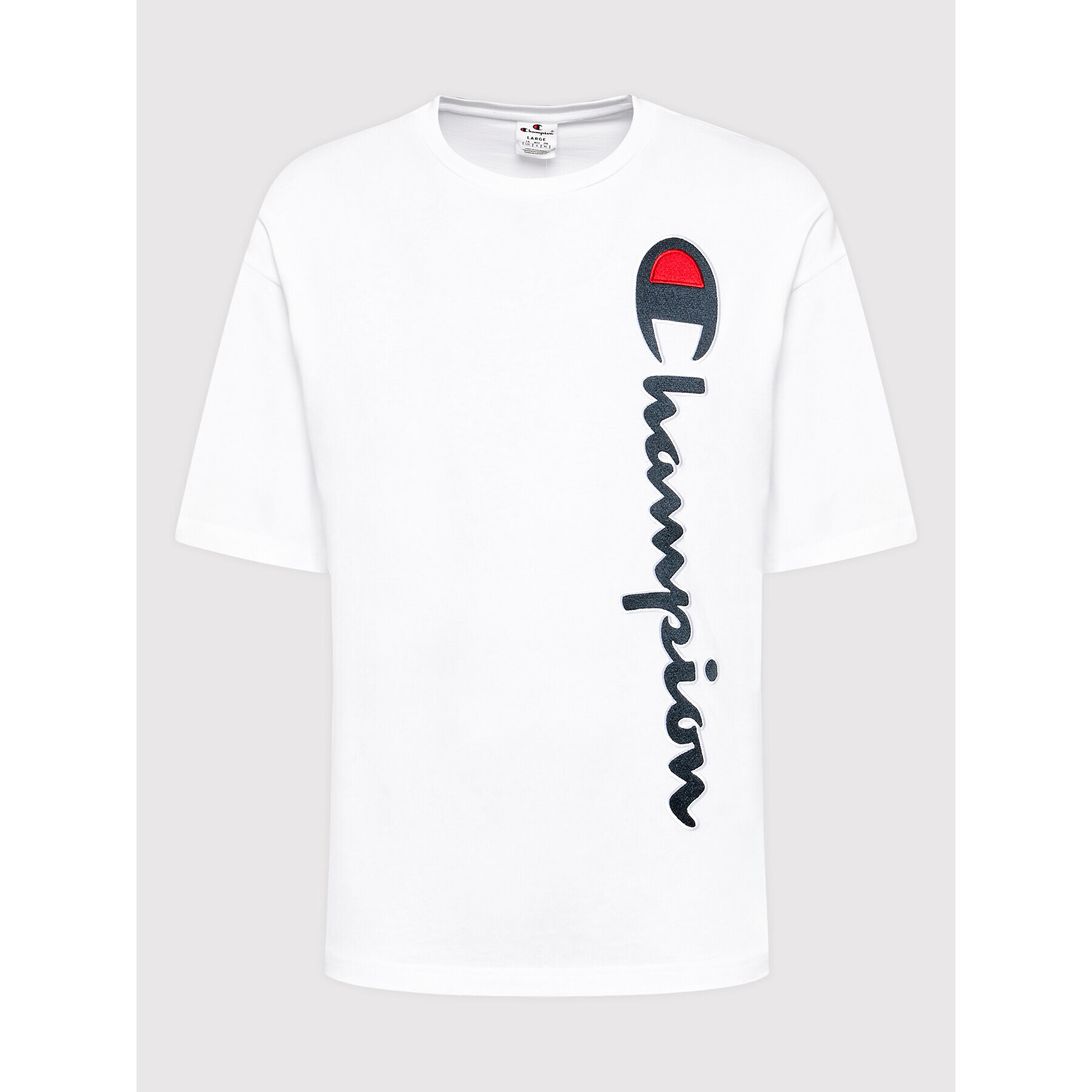 Champion Тишърт Vertical Script Logo 217070 Бял Custom Fit - Pepit.bg