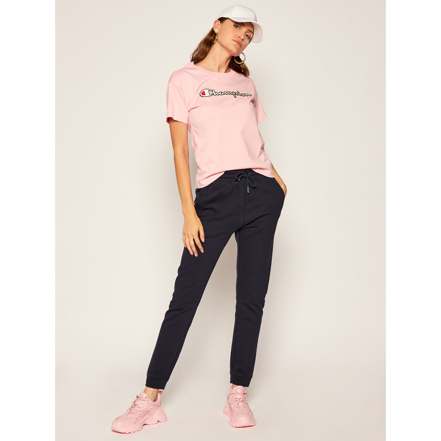Champion Тишърт Vintage Script Logo 112650 Розов Custom Fit - Pepit.bg