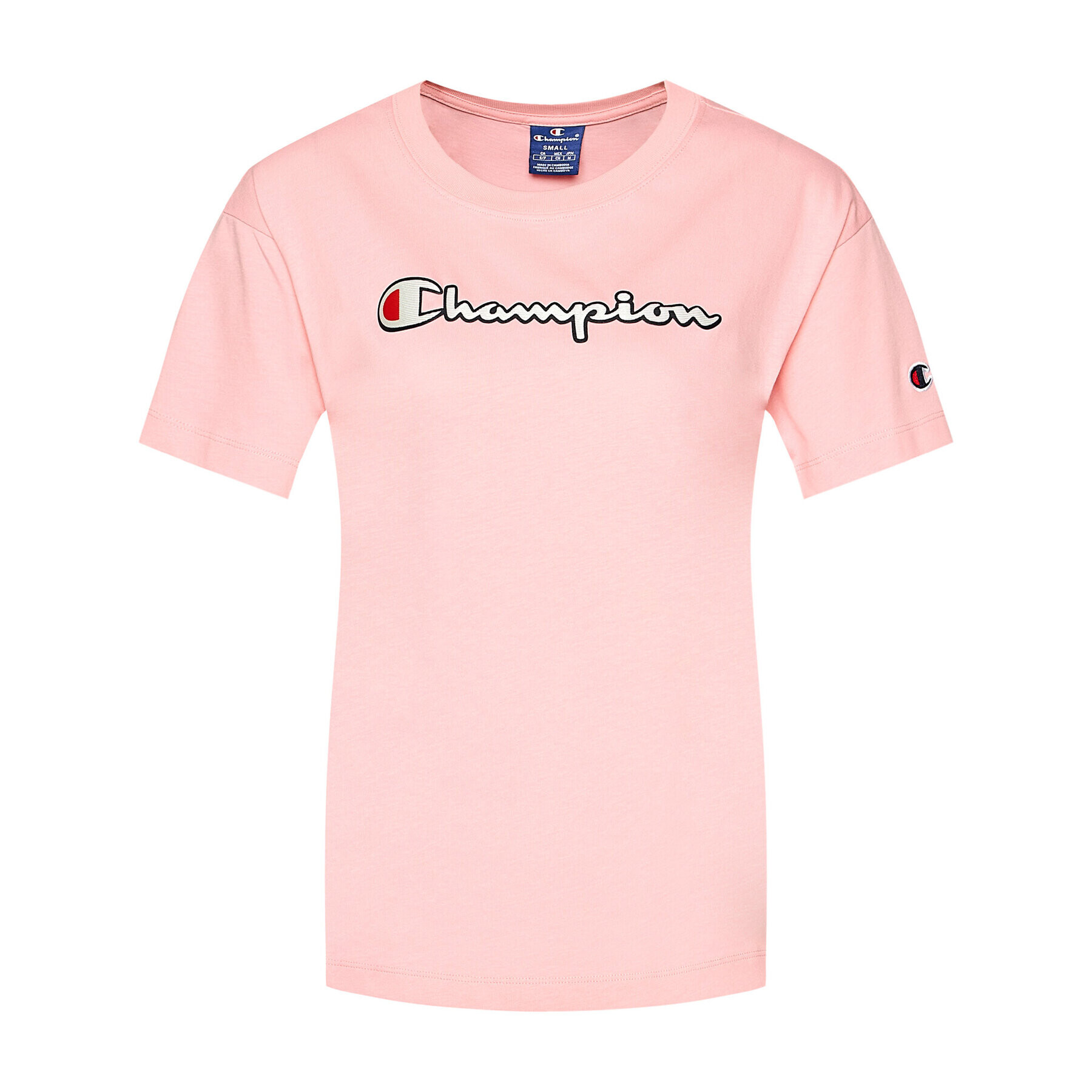Champion Тишърт Vintage Script Logo 112650 Розов Custom Fit - Pepit.bg