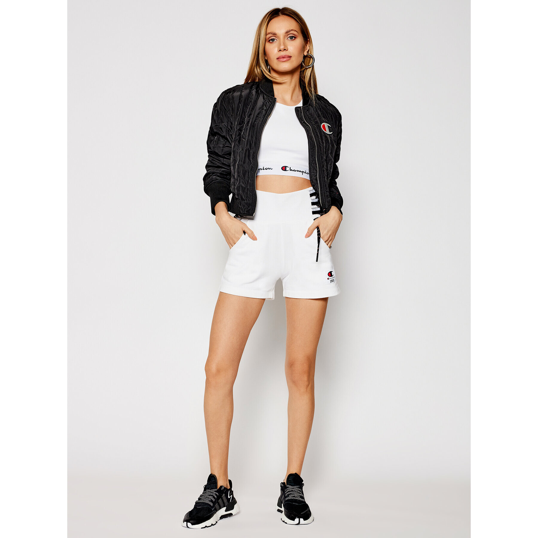 Champion Яке бомбър Textured Cropped 113039 Черен Custom Fit - Pepit.bg