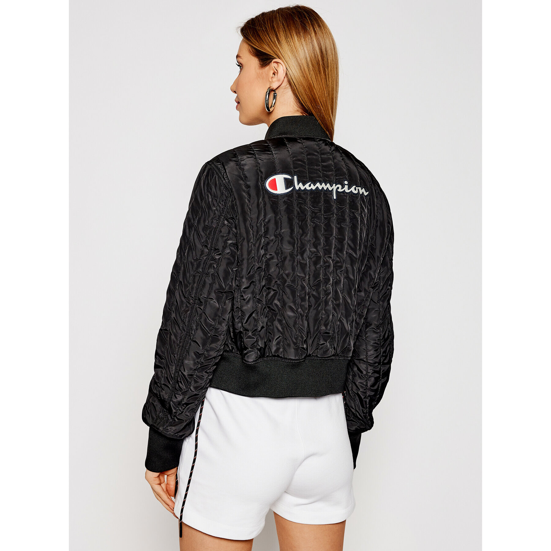 Champion Яке бомбър Textured Cropped 113039 Черен Custom Fit - Pepit.bg