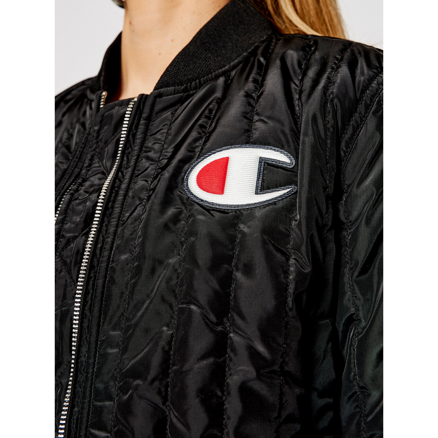 Champion Яке бомбър Textured Cropped 113039 Черен Custom Fit - Pepit.bg