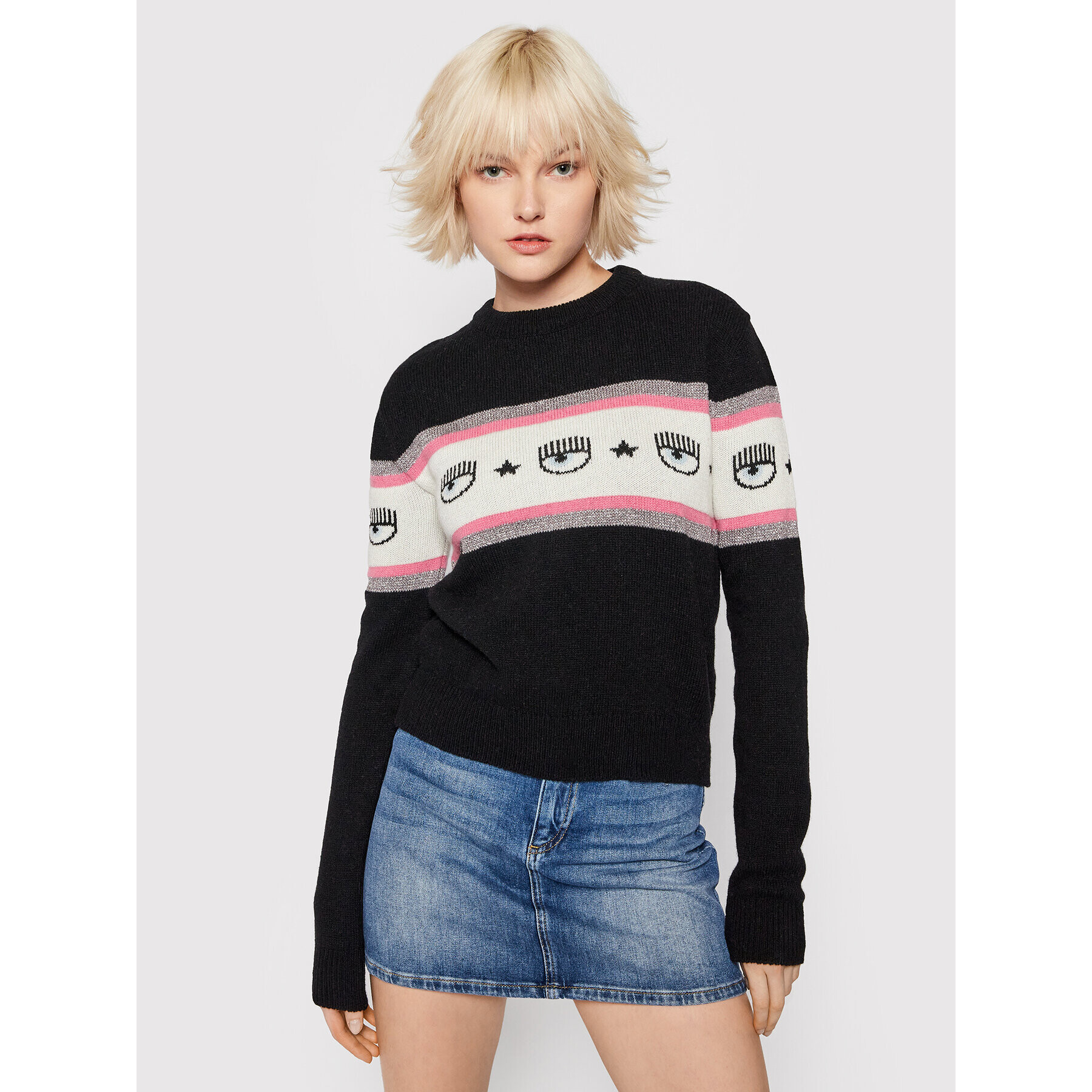 Chiara Ferragni Пуловер 71CBFM23 Черен Regular Fit - Pepit.bg
