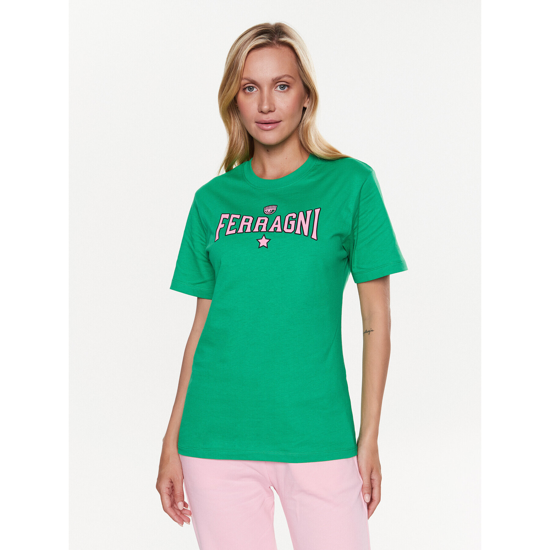 Chiara Ferragni Тишърт 74CBHT02 Зелен Regular Fit - Pepit.bg