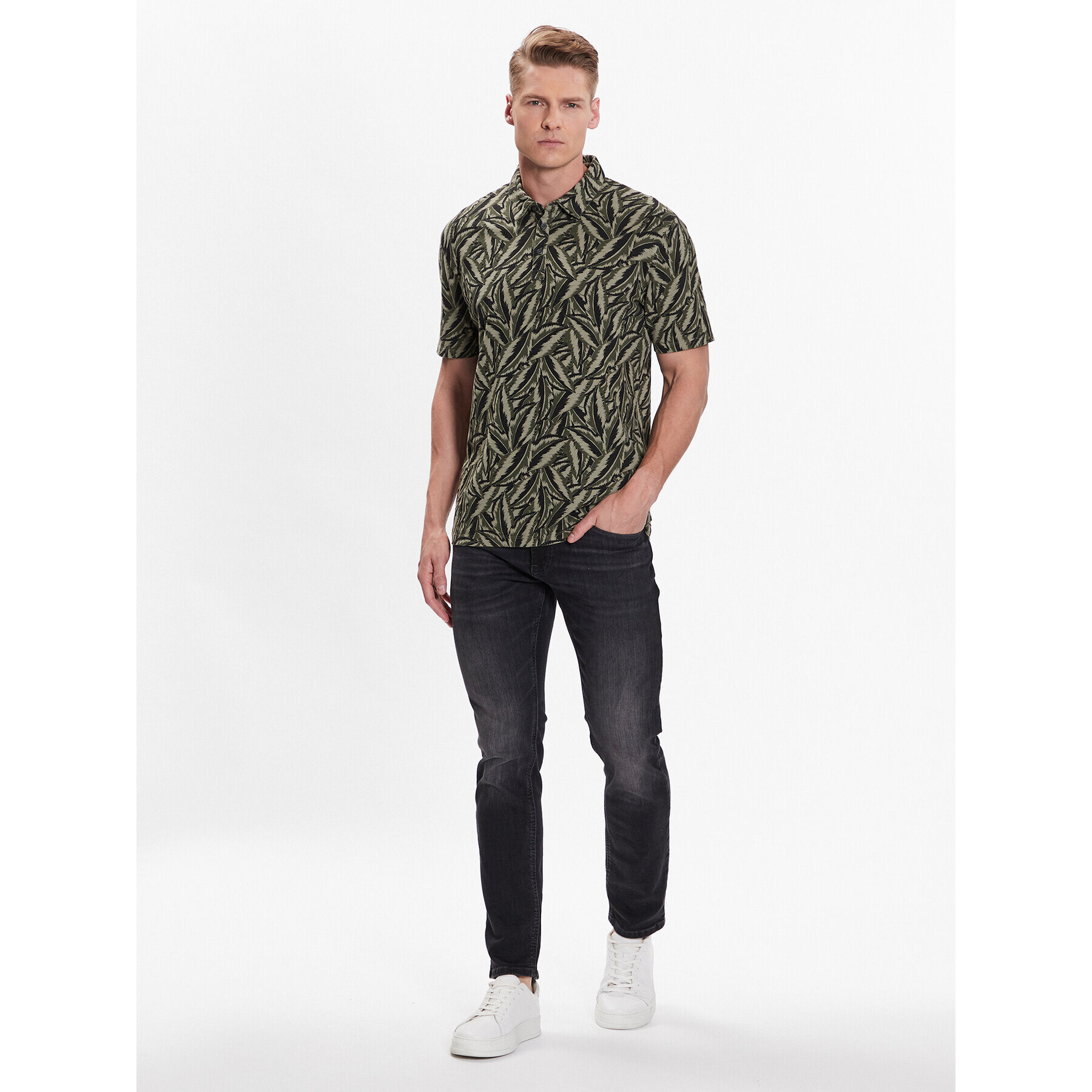 CINQUE Тениска с яка и копчета Cilivio 2933 Зелен Regular Fit - Pepit.bg
