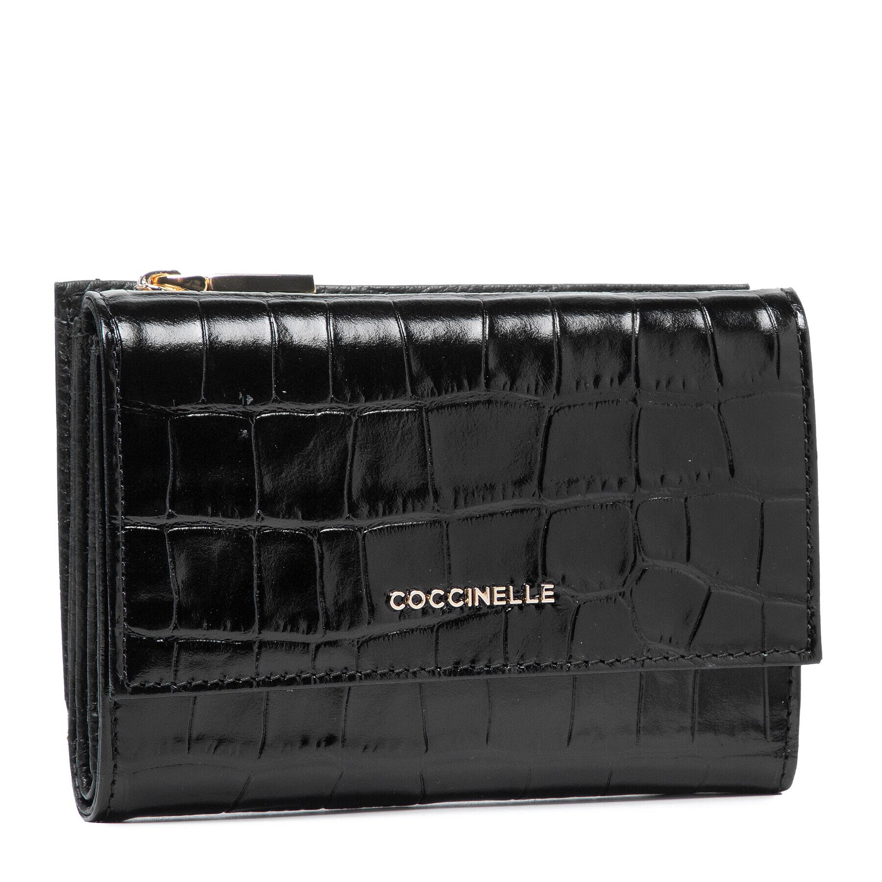 Coccinelle Голям дамски портфейл LW6 Metallic Croco Shiny Soft E2 LW6 11 66 01 Черен - Pepit.bg