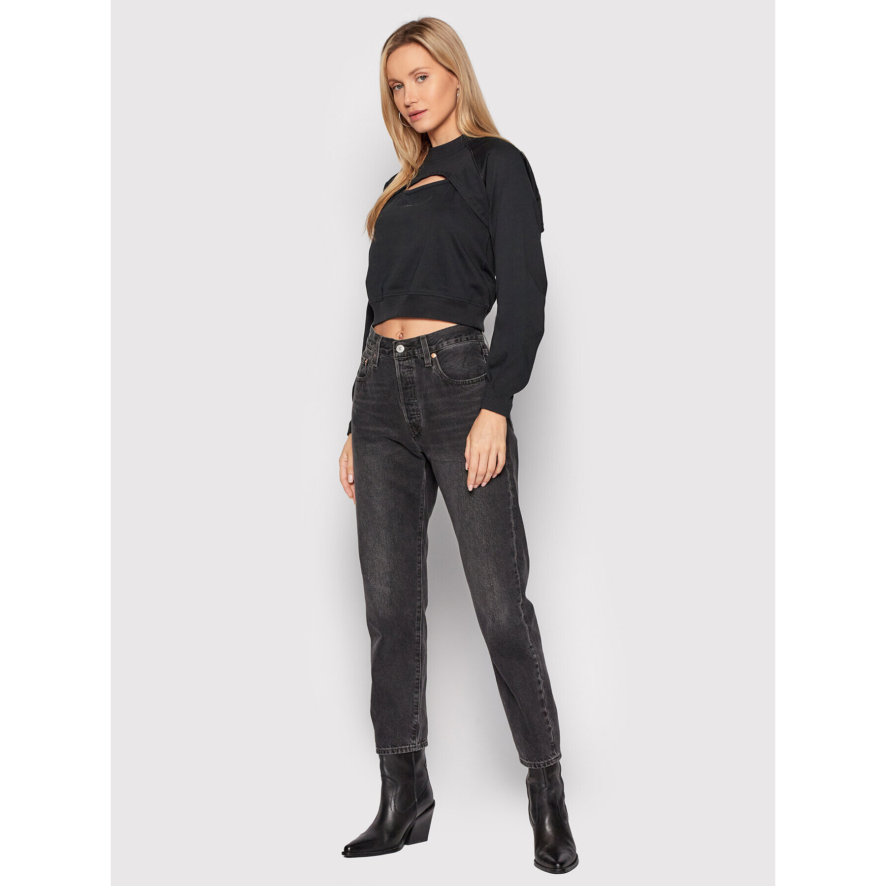 Converse Блуза Twisted 10022960-A01 Черен Relaxed Fit - Pepit.bg