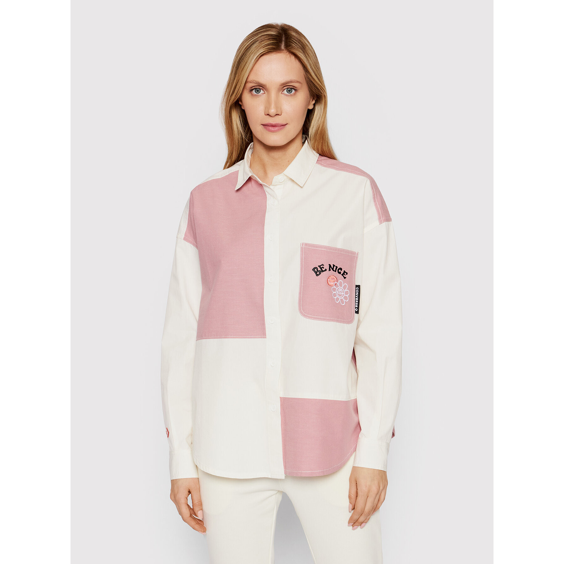 Converse Риза Color-Blocked 10022971-A01 Бежов Oversize - Pepit.bg