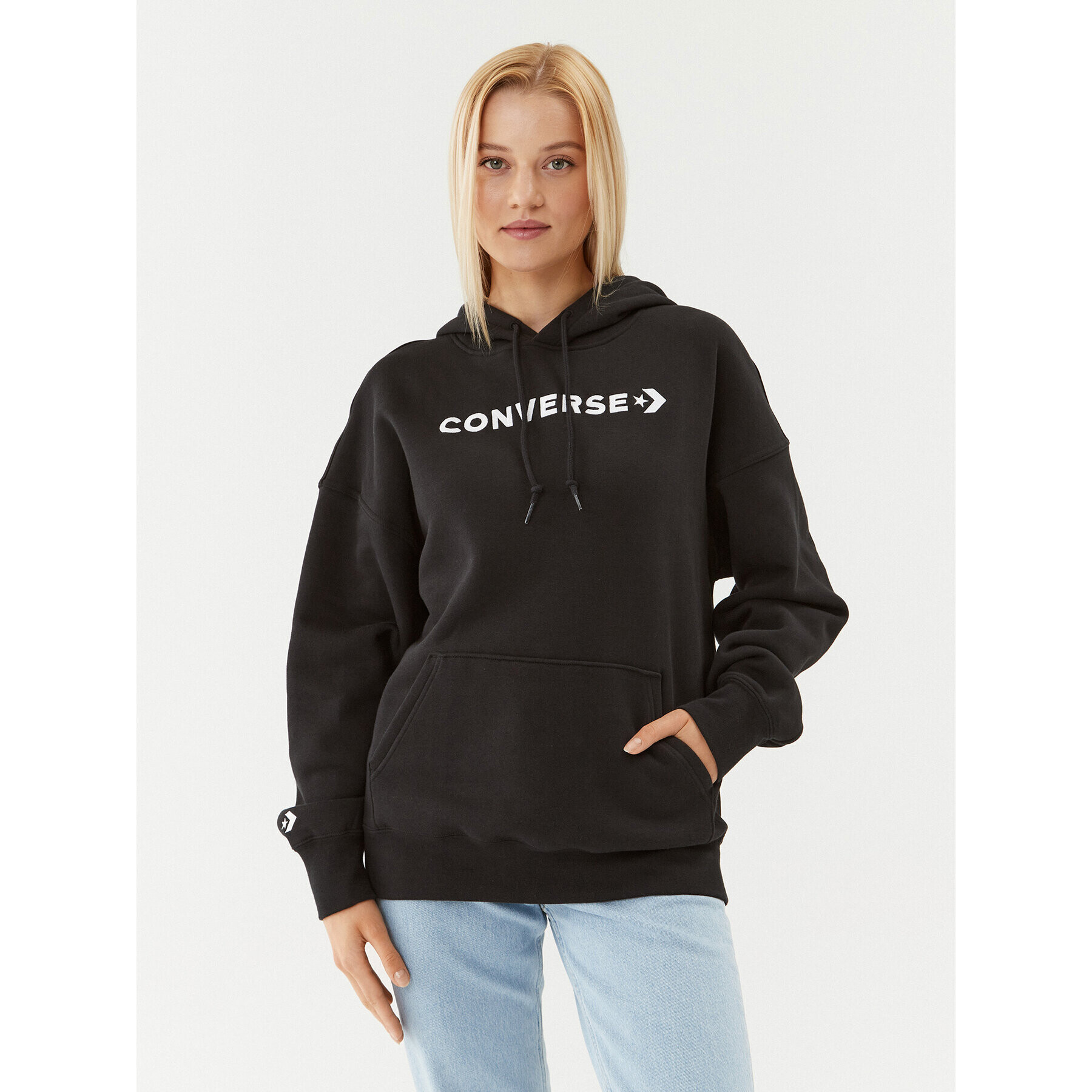 Converse Суитшърт Wordmark Fleece Hoodie Emb 10025690-A06 Черен Regular Fit - Pepit.bg