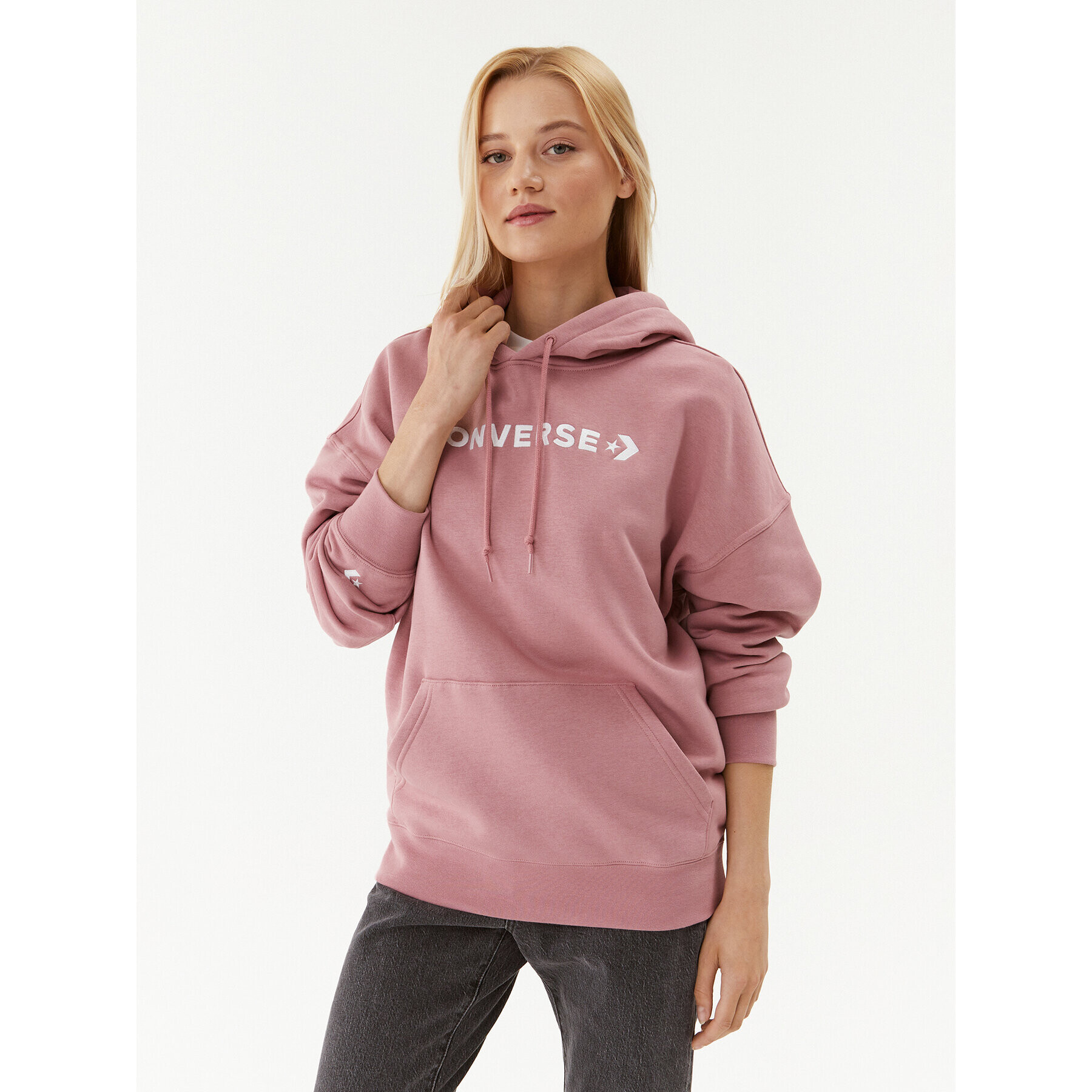 Converse Суитшърт Wordmark Fleece Hoodie Emb 10025690-A11 Розов Regular Fit - Pepit.bg