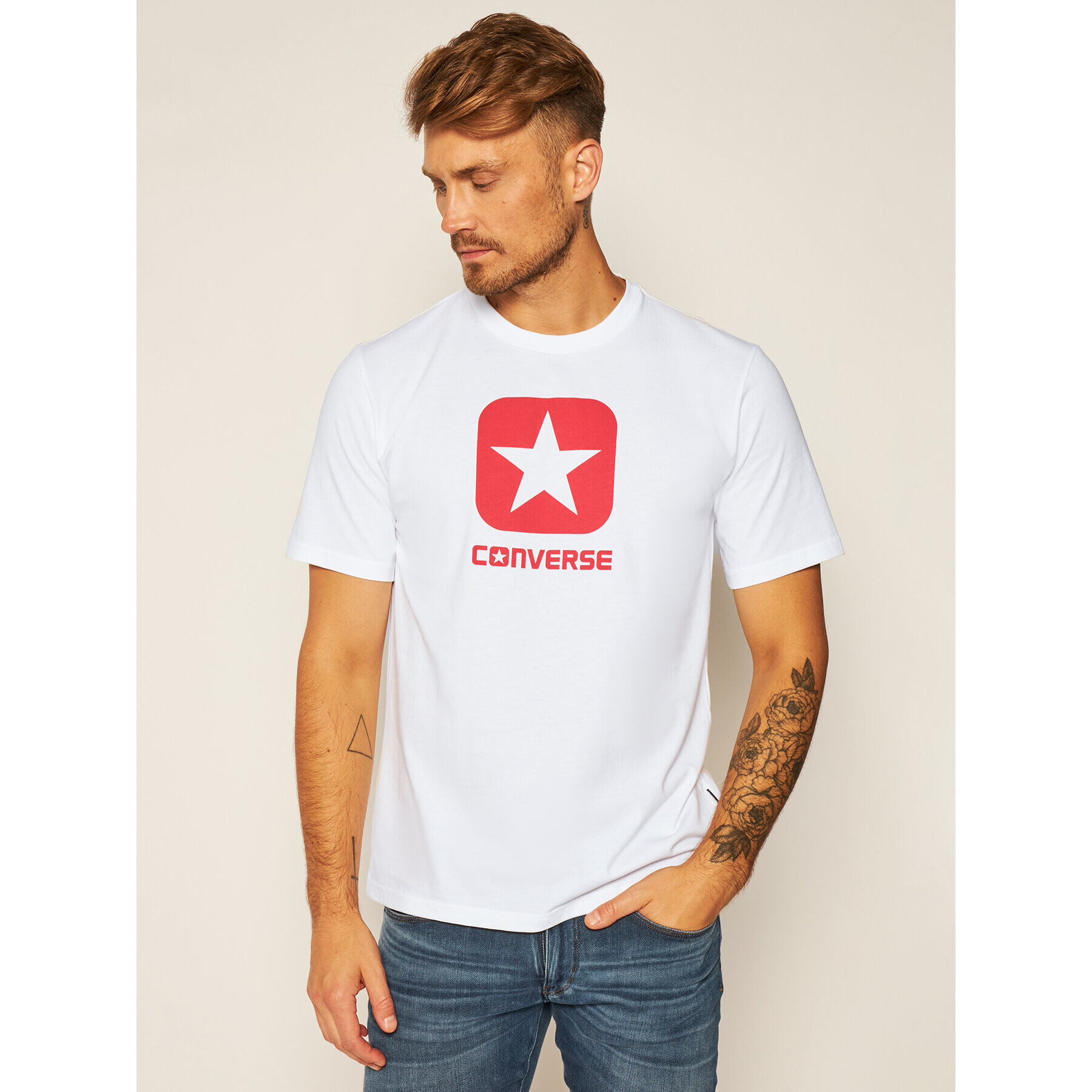 Converse Тишърт Box Star Tee 10019936-A01 Бял Regular Fit - Pepit.bg