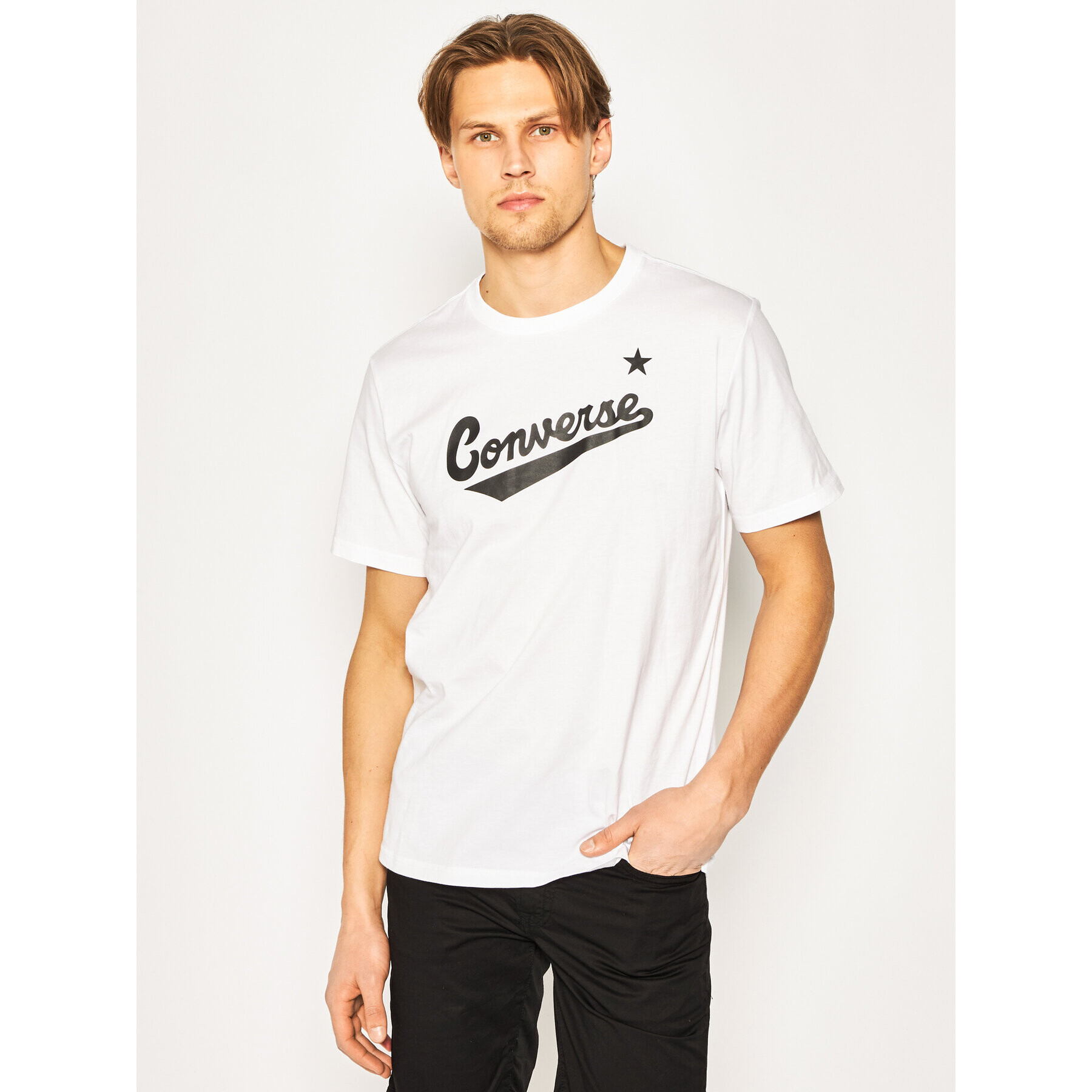 Converse Тишърт Center Front Logo 10018235-A02 Бял Regular Fit - Pepit.bg