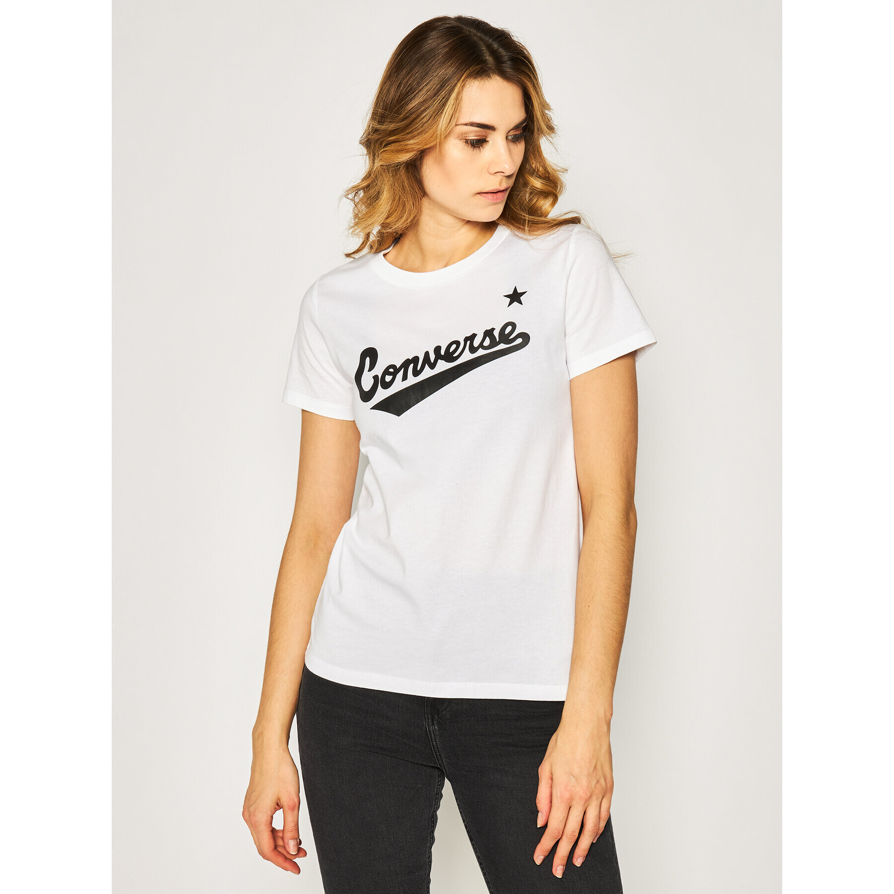 Converse Тишърт Center Front Logo 10018268-A04 Бял Regular Fit - Pepit.bg