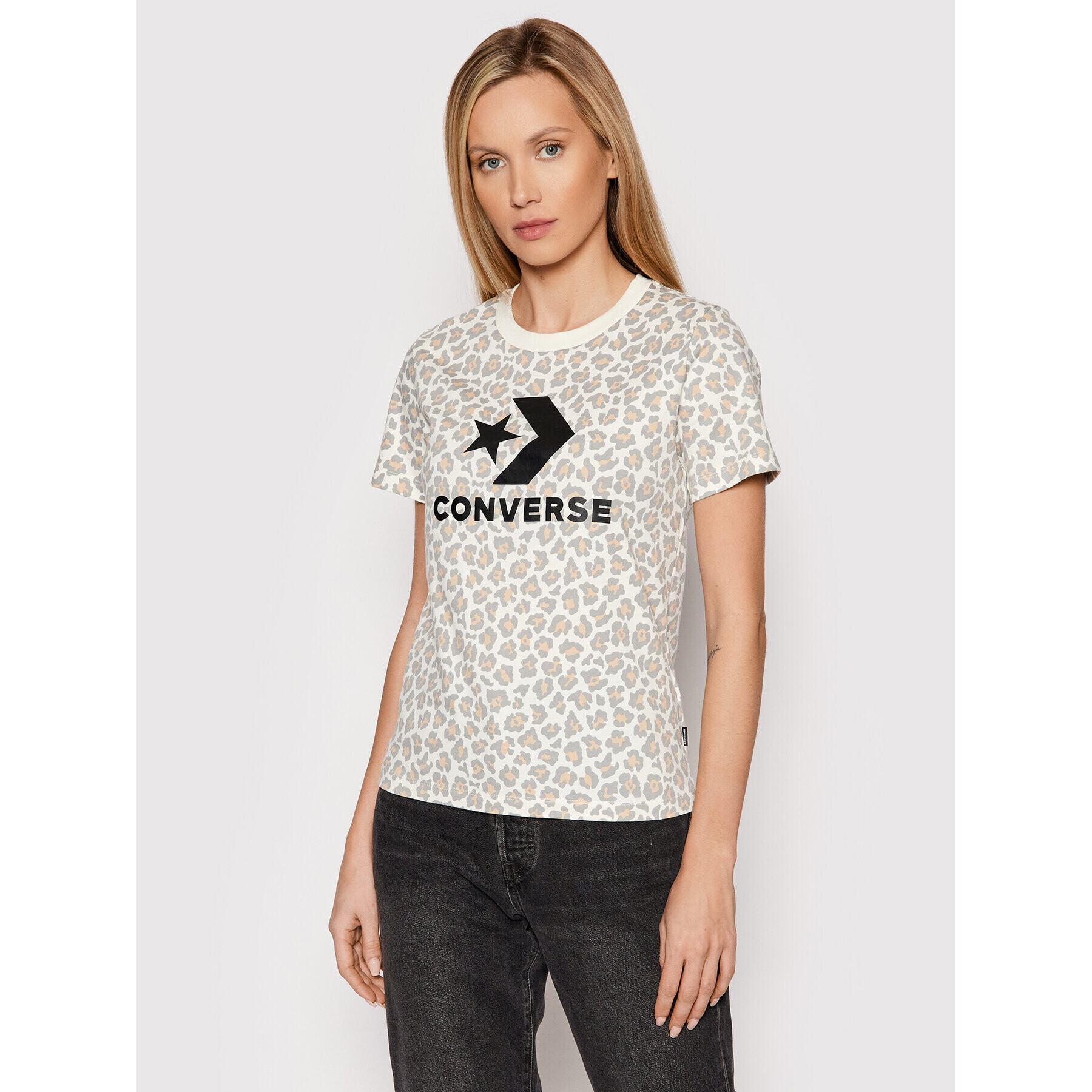 Converse Тишърт Center Front Star Chevron Leopard 10022364-A01 Бежов Regular Fit - Pepit.bg