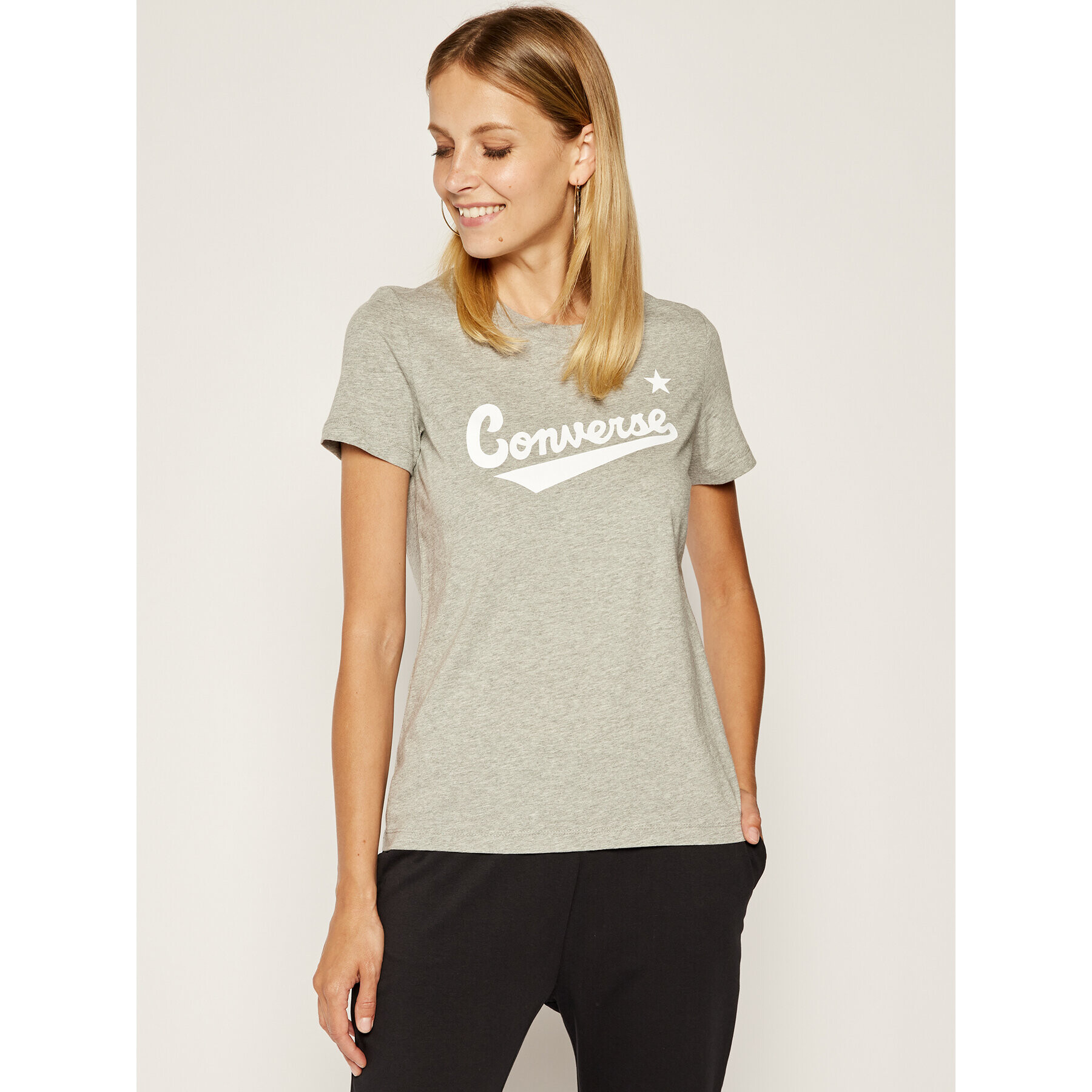 Converse Тишърт Front Logo Short Sleeve 10018268-A09 Сив Regular Fit - Pepit.bg