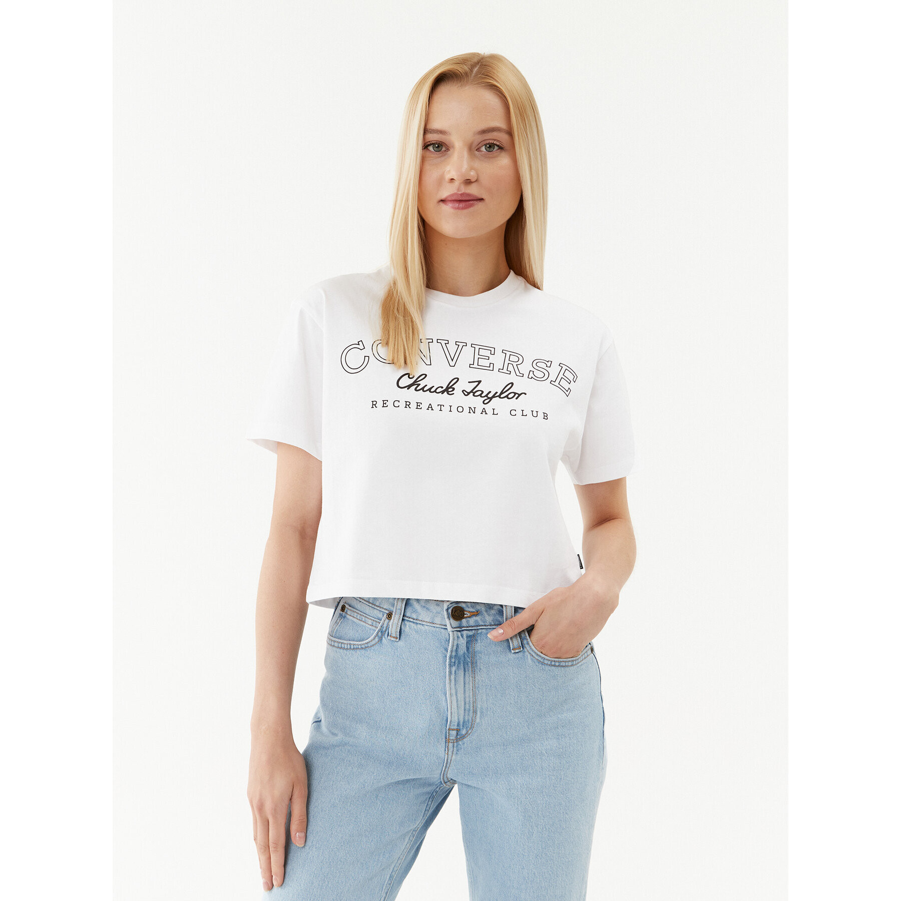 Converse Тишърт Retro Chuck Cropped Tee 10025897-A01 Бял Regular Fit - Pepit.bg