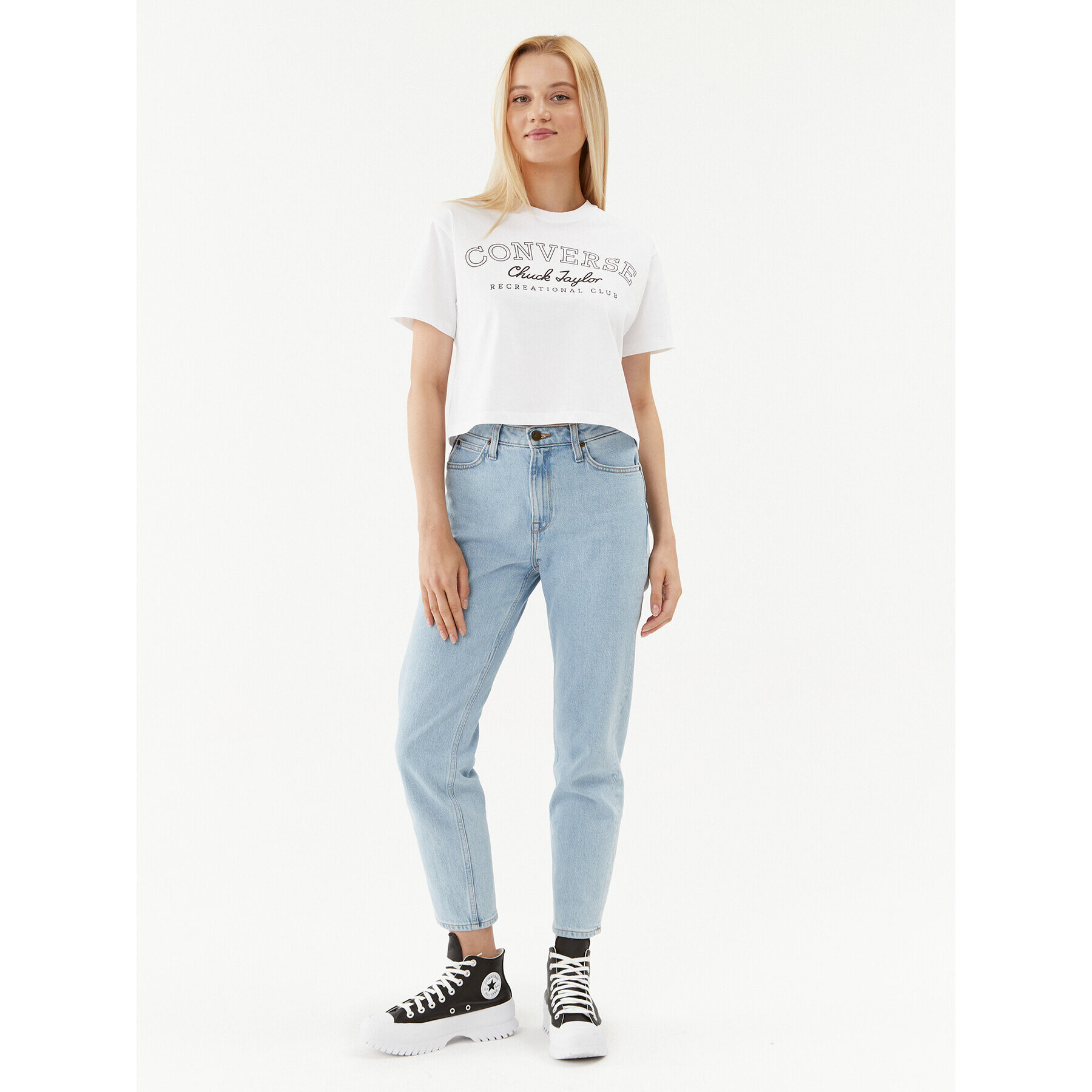 Converse Тишърт Retro Chuck Cropped Tee 10025897-A01 Бял Regular Fit - Pepit.bg