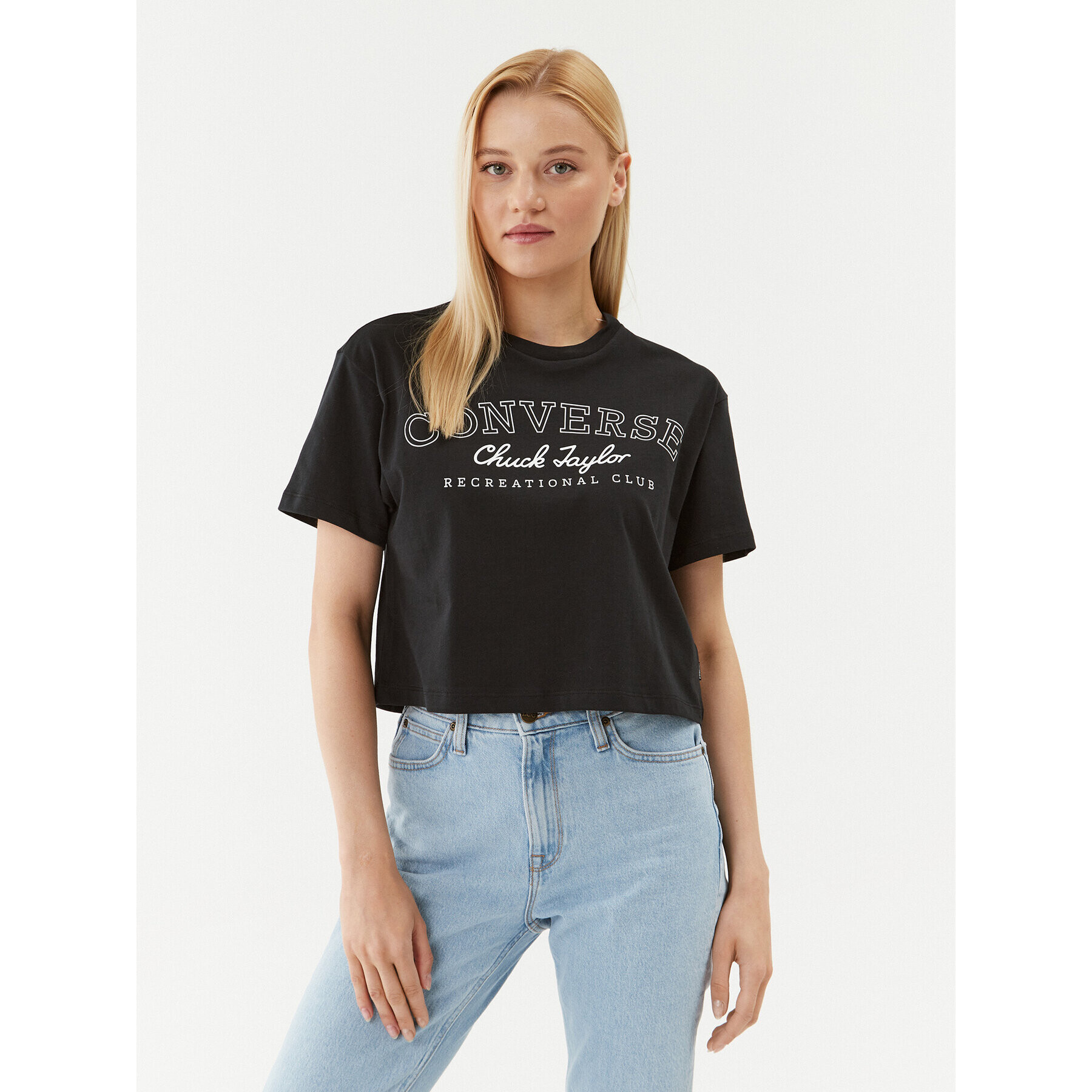 Converse Тишърт Retro Chuck Cropped Tee 10025897-A03 Черен Regular Fit - Pepit.bg