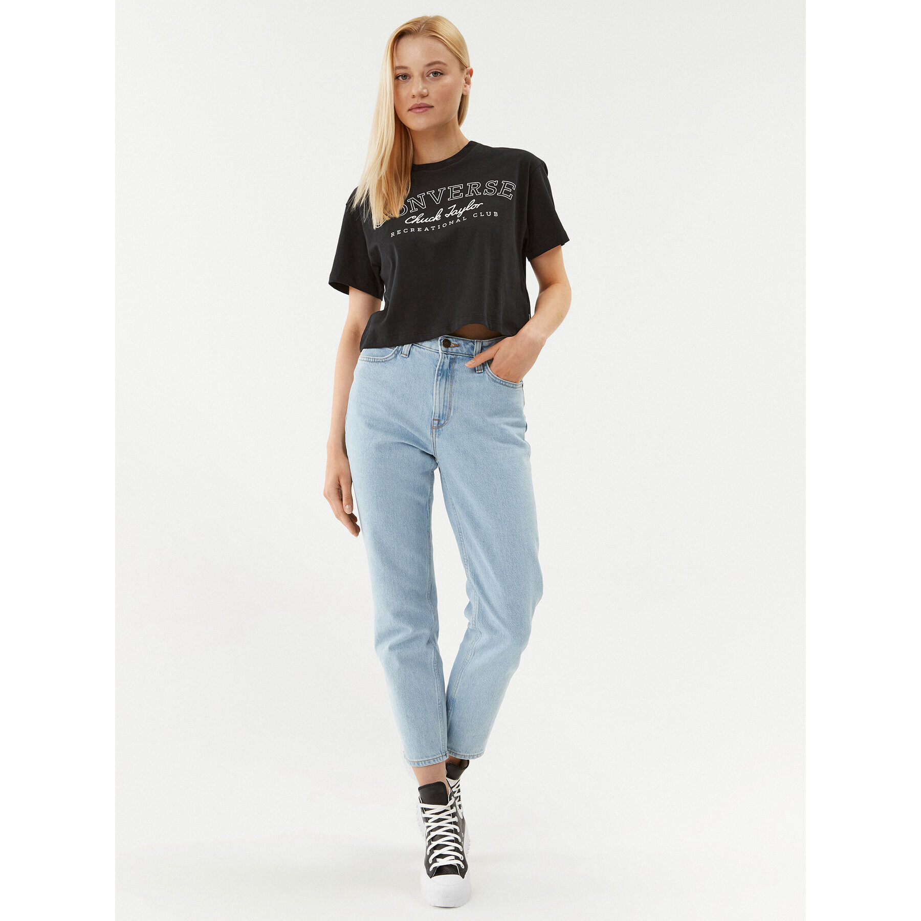 Converse Тишърт Retro Chuck Cropped Tee 10025897-A03 Черен Regular Fit - Pepit.bg