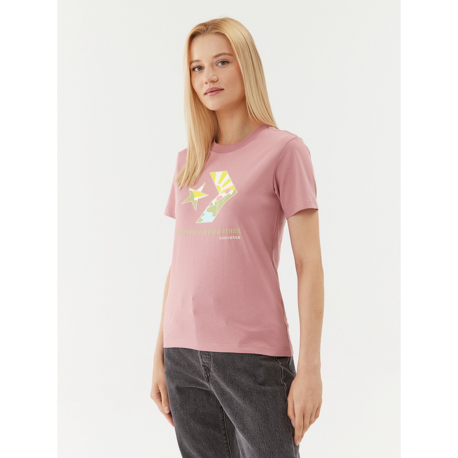 Converse Тишърт Star Chevron Infill Tee 10025214-A03 Розов Regular Fit - Pepit.bg