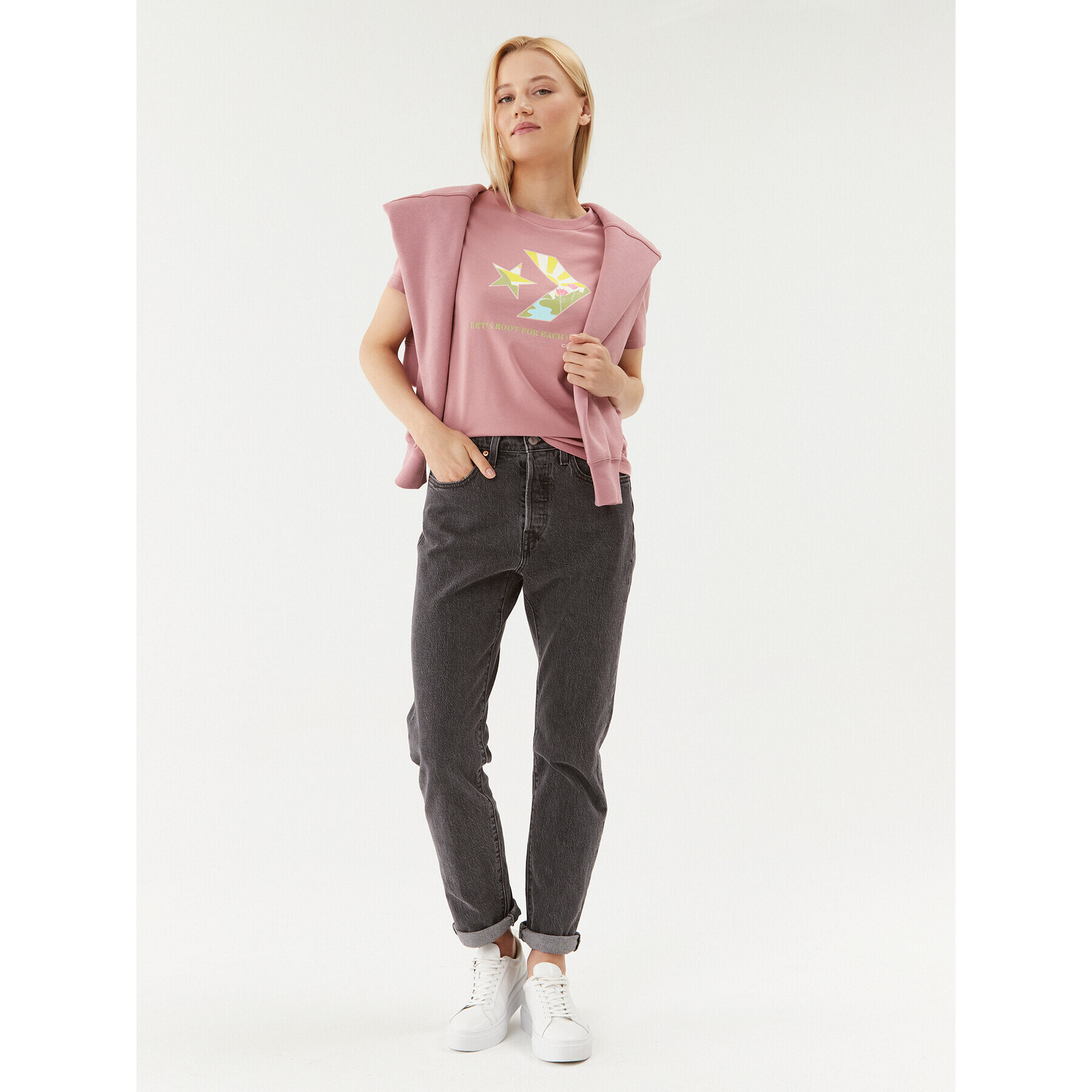 Converse Тишърт Star Chevron Infill Tee 10025214-A03 Розов Regular Fit - Pepit.bg