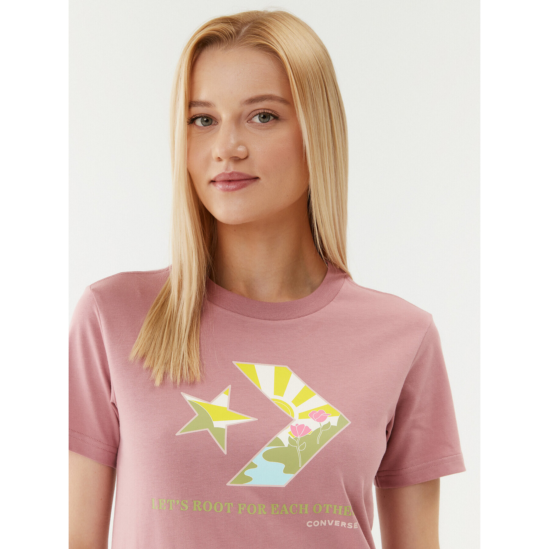 Converse Тишърт Star Chevron Infill Tee 10025214-A03 Розов Regular Fit - Pepit.bg