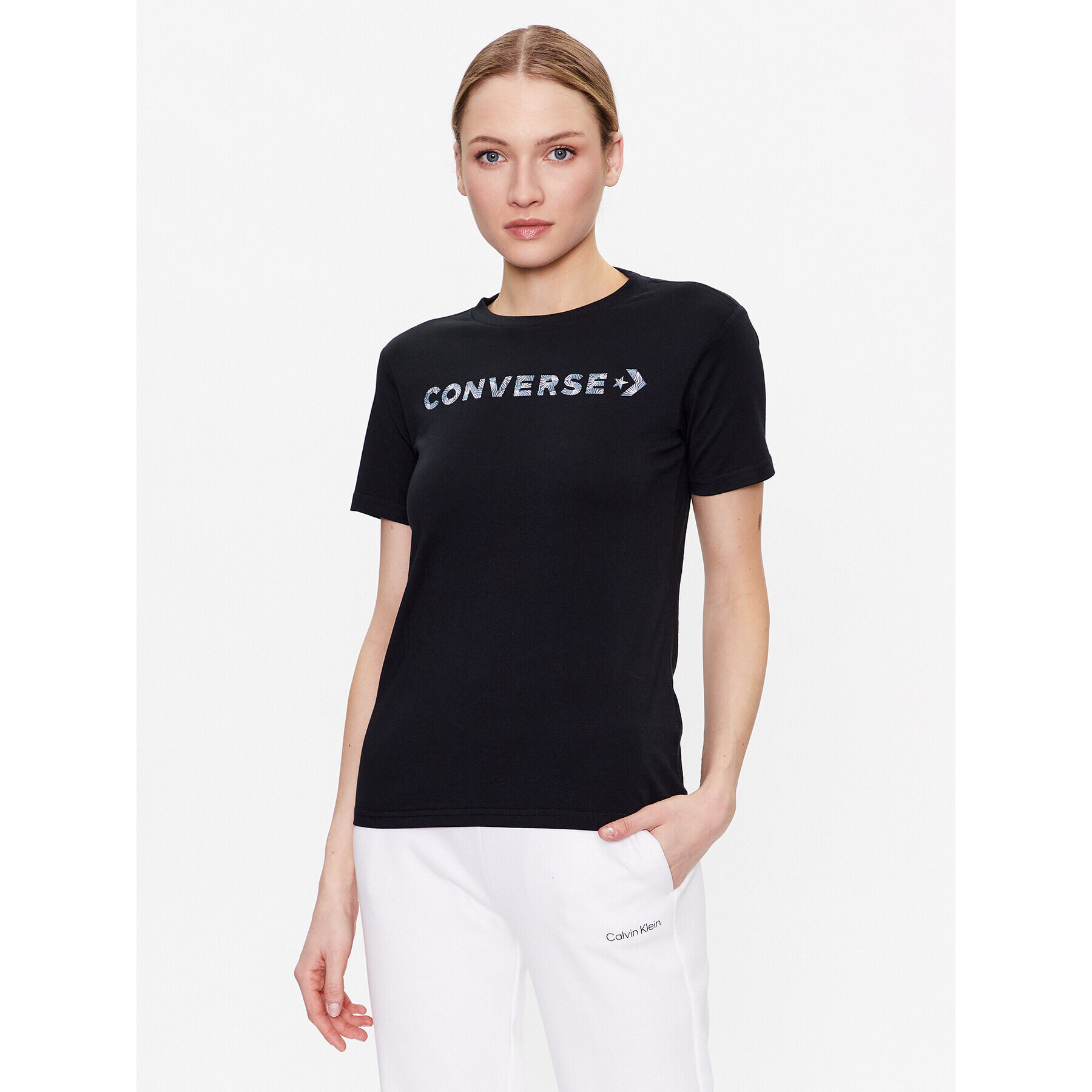 Converse Тишърт Wordmark 10024545-A03 Черен Slim Fit - Pepit.bg