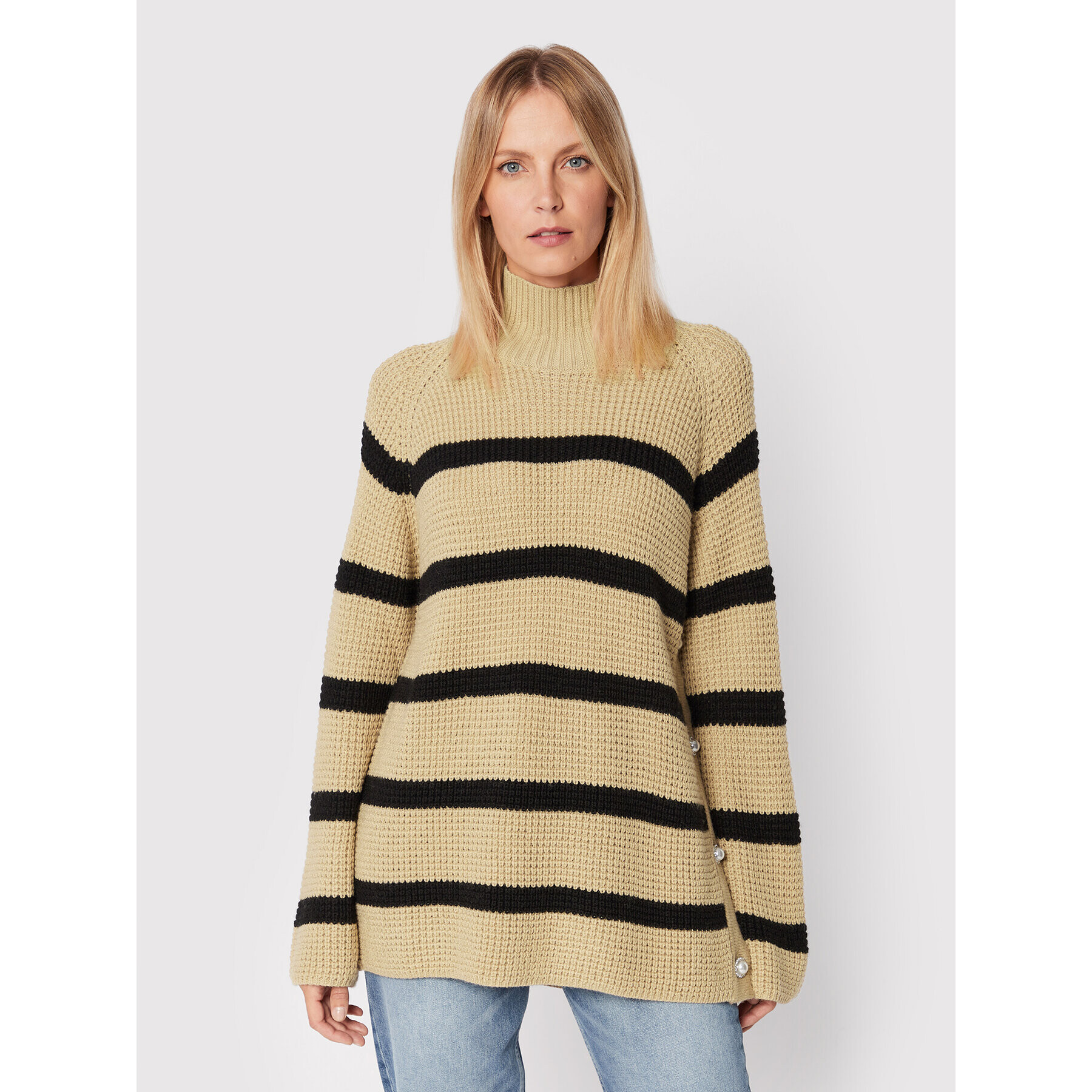Custommade Пуловер Talna Stripes 999212319 Бежов Relaxed Fit - Pepit.bg