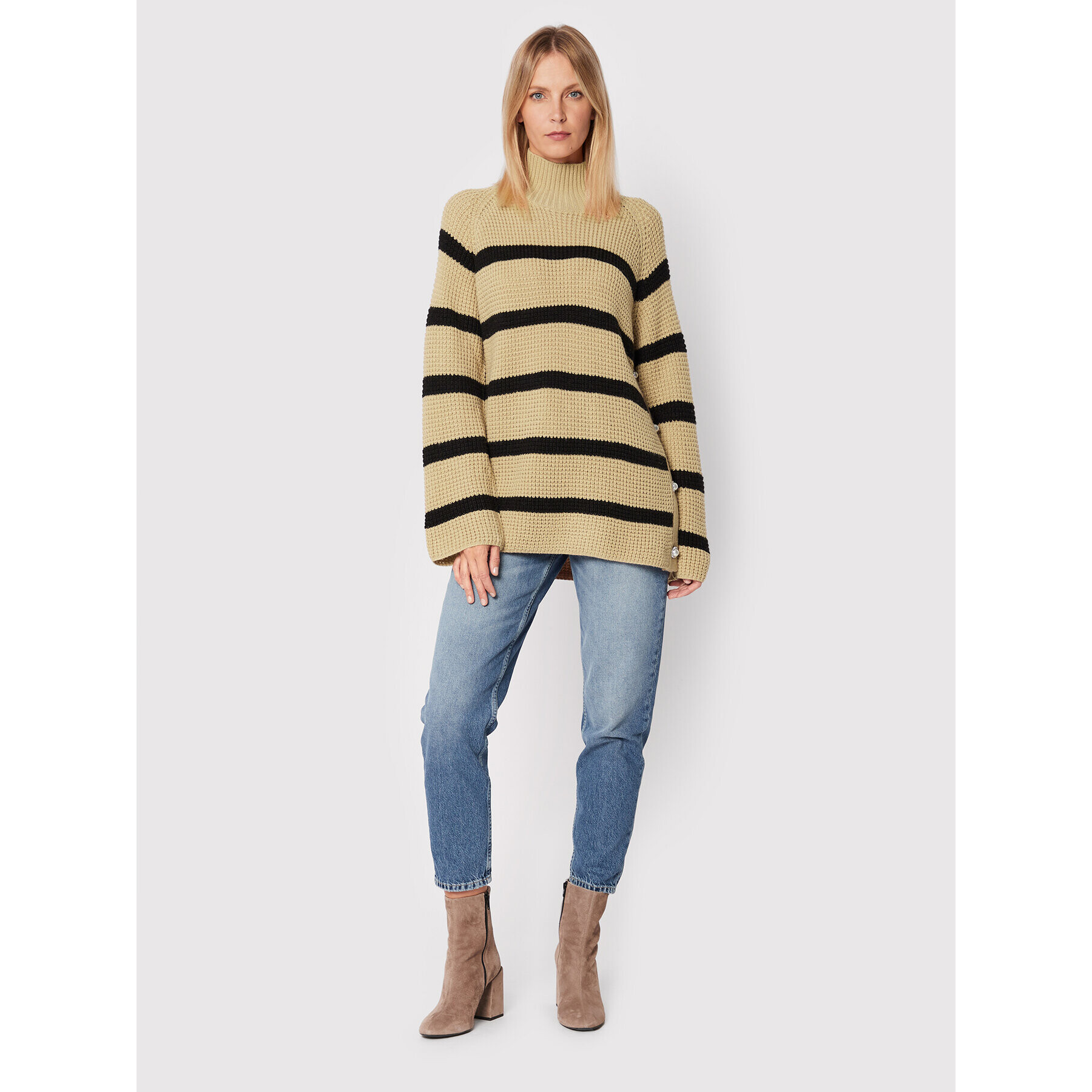 Custommade Пуловер Talna Stripes 999212319 Бежов Relaxed Fit - Pepit.bg