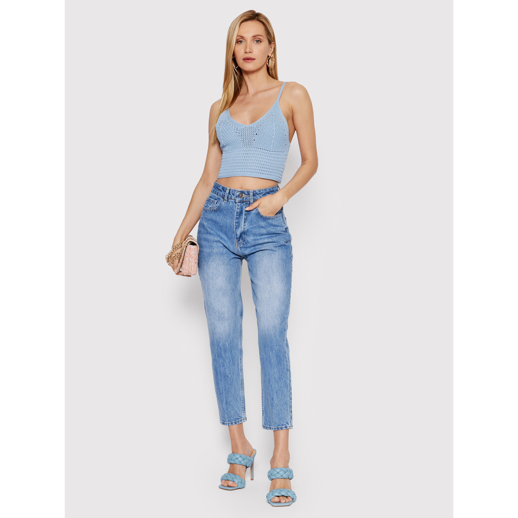 DeeZee топ Louna AL023 Син Cropped Fit - Pepit.bg