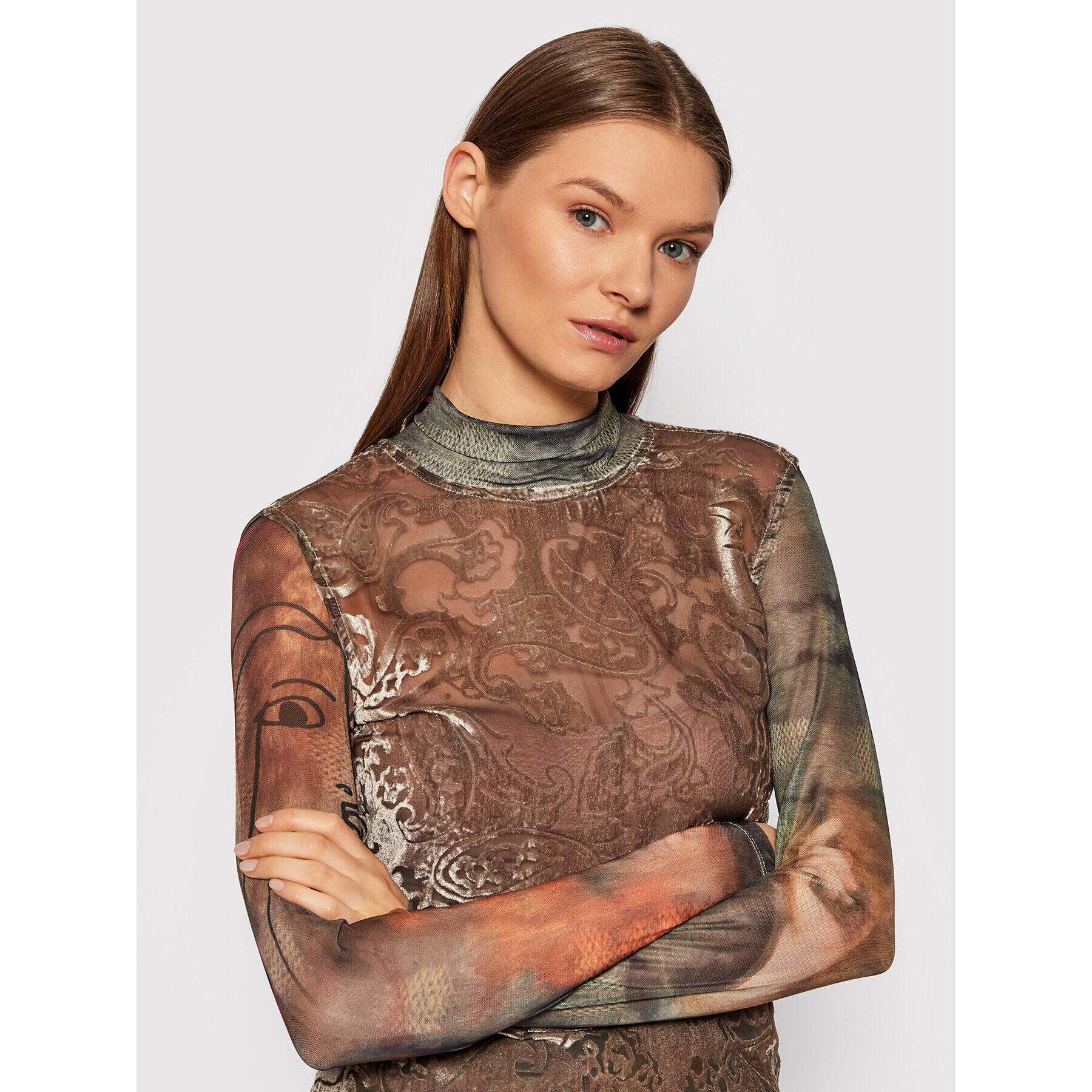 Desigual Блуза Bukake 21WWTKCF Кафяв Slim Fit - Pepit.bg