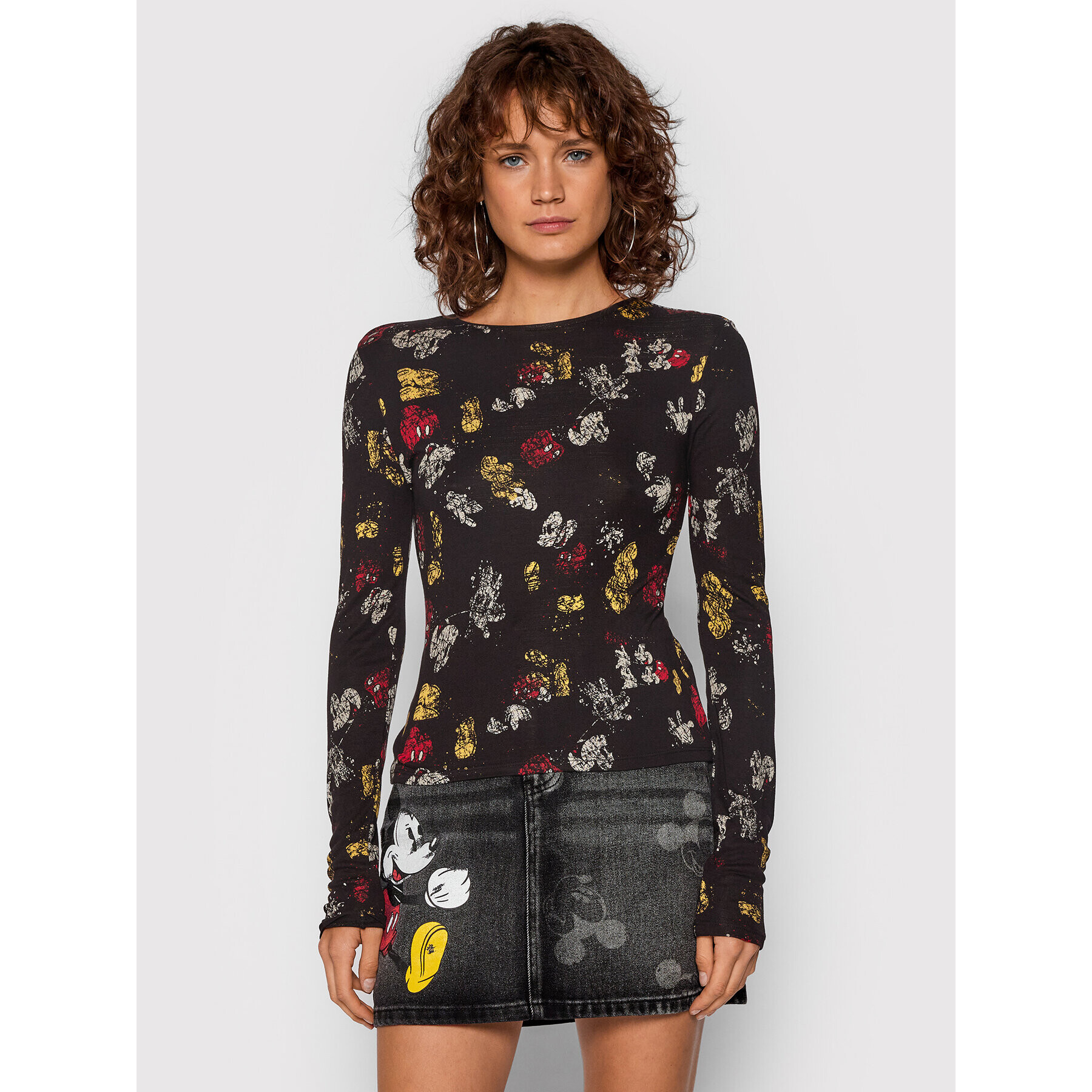 Desigual Блуза DISNEY Mickey Lovers 21WWTKDT Черен Slim Fit - Pepit.bg