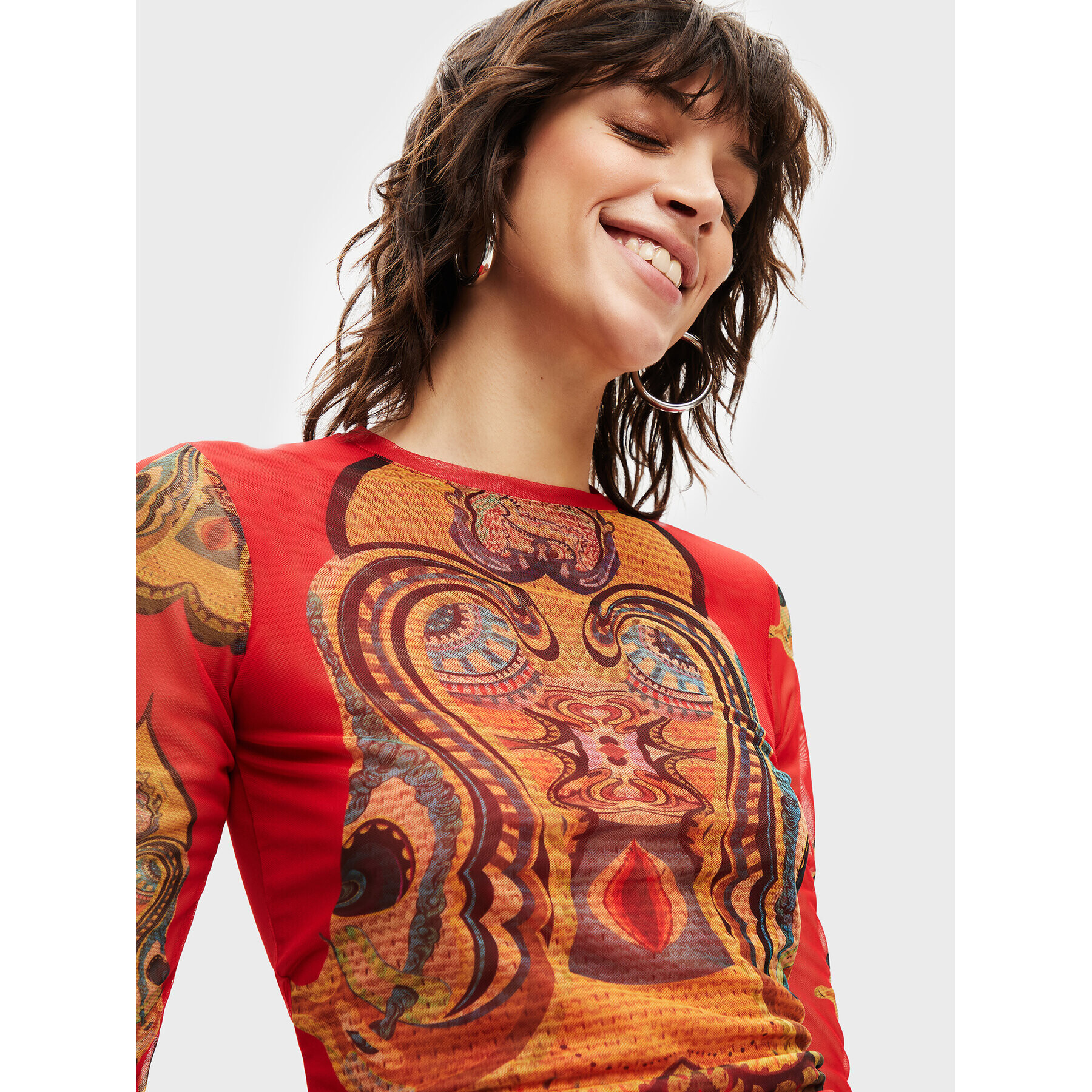 Desigual Блуза MONSIEUR CHRISTIAN LACROIX Groove 22WWTK44 Червен Slim Fit - Pepit.bg