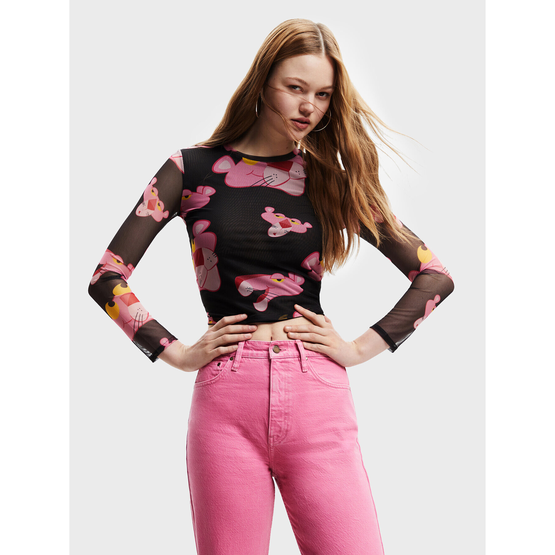 Desigual Блуза PINK PANTHER Pink Panther 22WWTK67 Черен Slim Fit - Pepit.bg