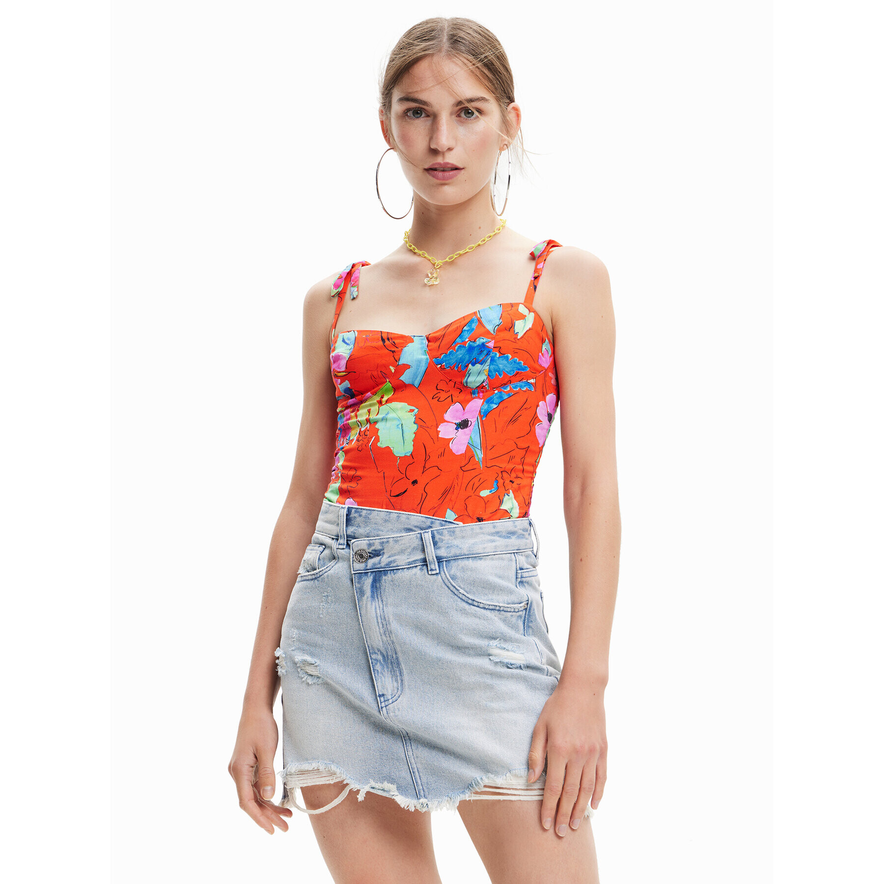 Desigual Боди 23SWQW06 Оранжев Slim Fit - Pepit.bg
