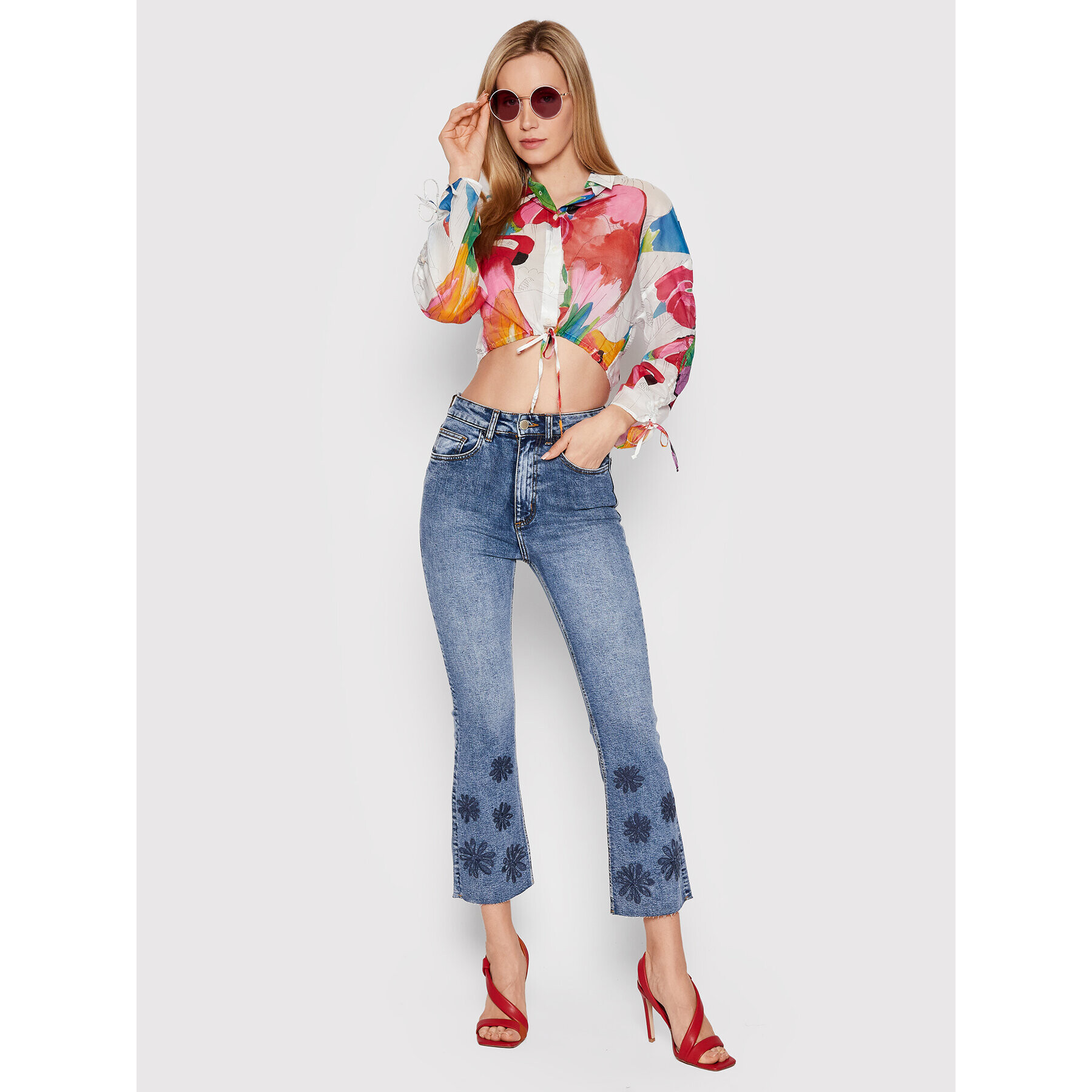 Desigual Дънки Cala 22SWDD25 Тъмносин Cropp Flare Fit - Pepit.bg