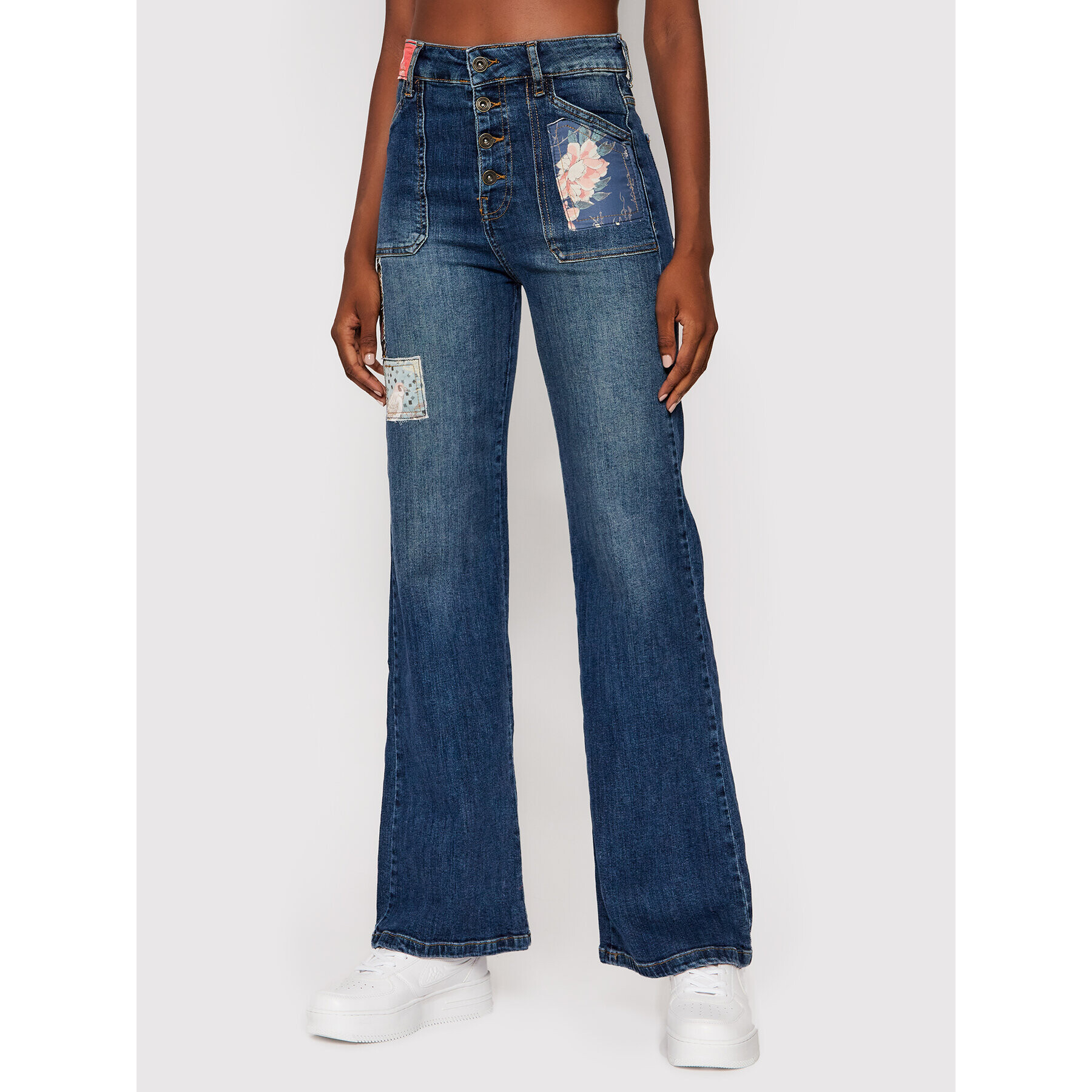 Desigual Дънки Patch 21WWDD03 Тъмносин Wide Leg Fit - Pepit.bg