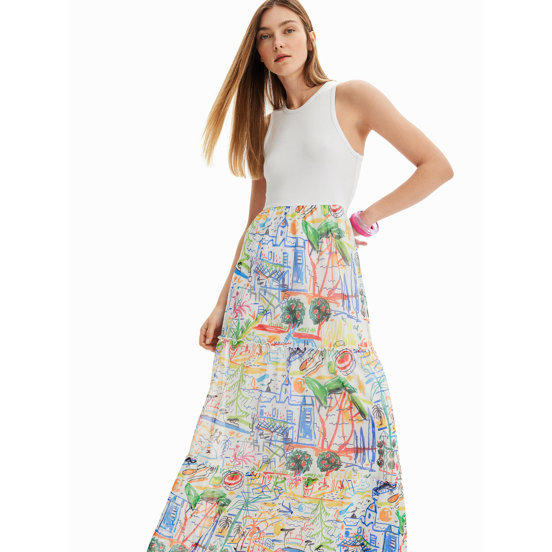 Desigual Ежедневна рокля 23SWVK91 Бял Regular Fit - Pepit.bg