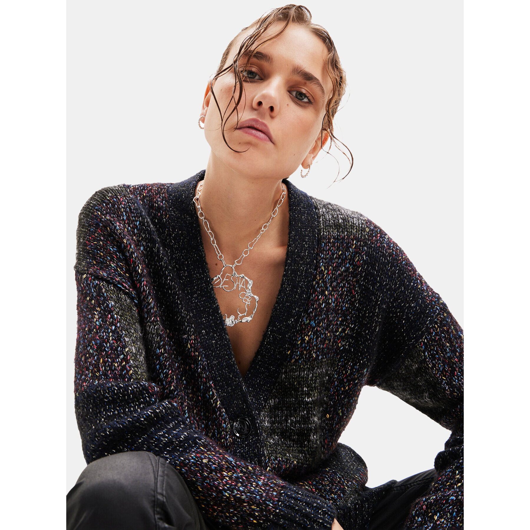 Desigual Кардиган 23WWJF09 Черен Oversize - Pepit.bg