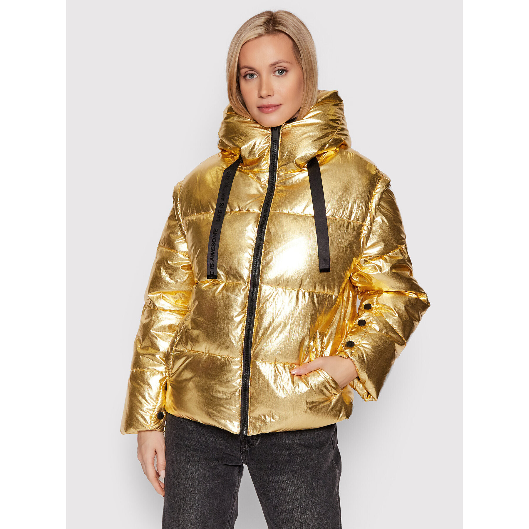 Desigual Пухено яке Goldie 21WWEWC0 Златист Oversize - Pepit.bg