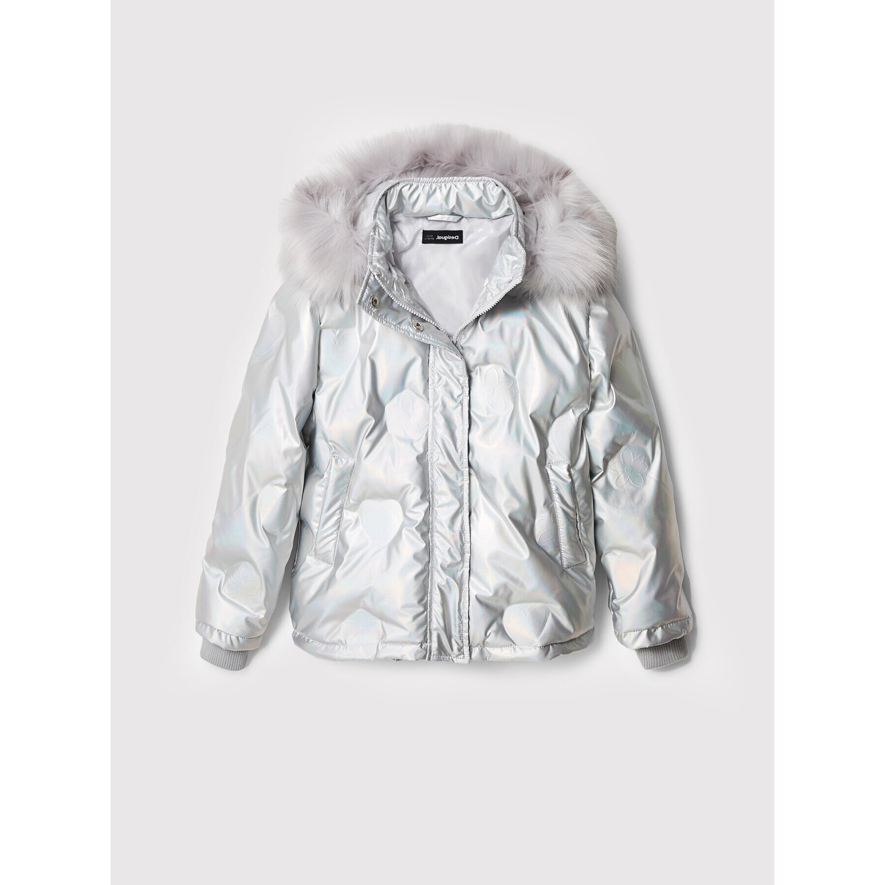 Desigual Пухено яке Tierra 22WGEW03 Сребрист Regular Fit - Pepit.bg