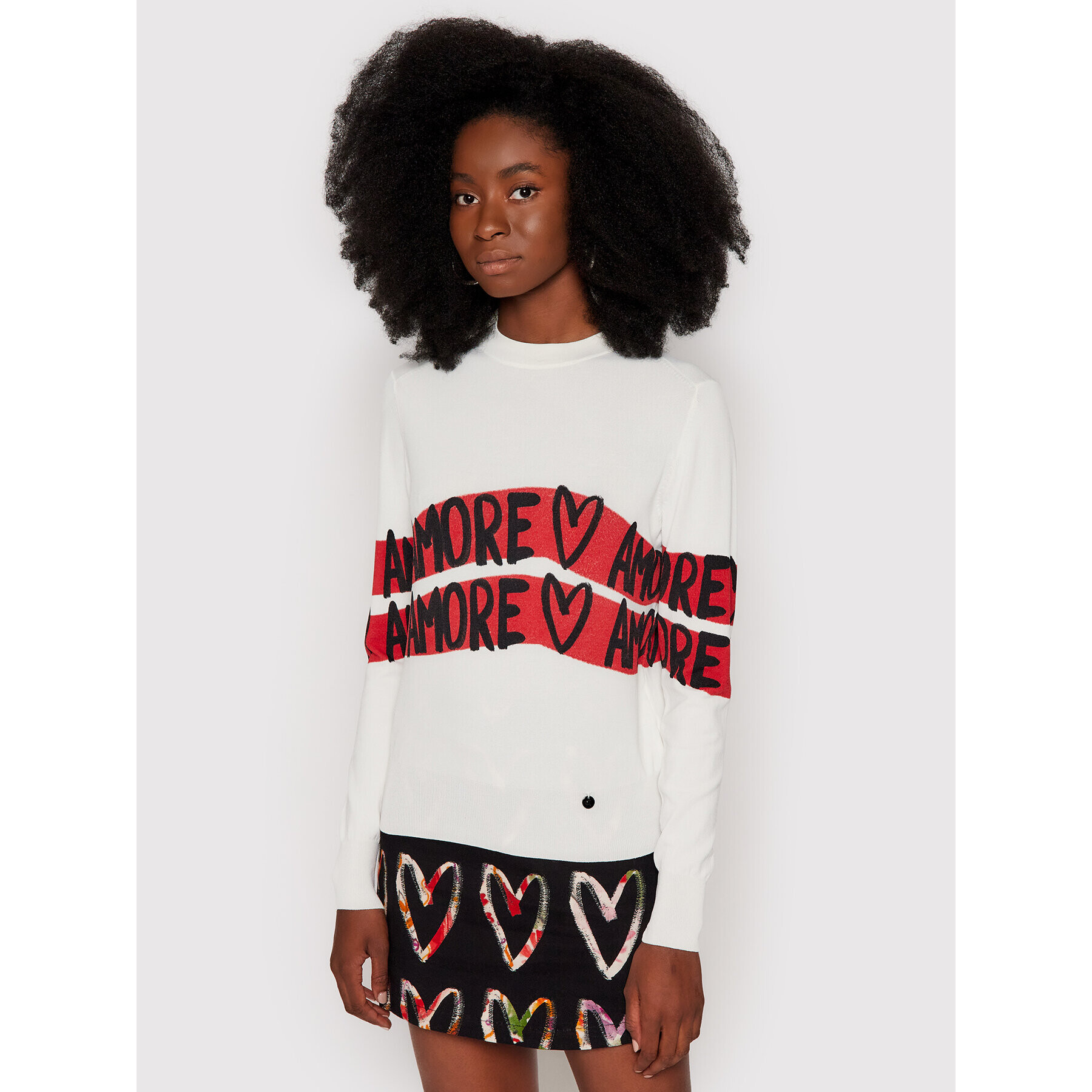 Desigual Пуловер Amore Amore 21WWJFAN Бял Regular Fit - Pepit.bg