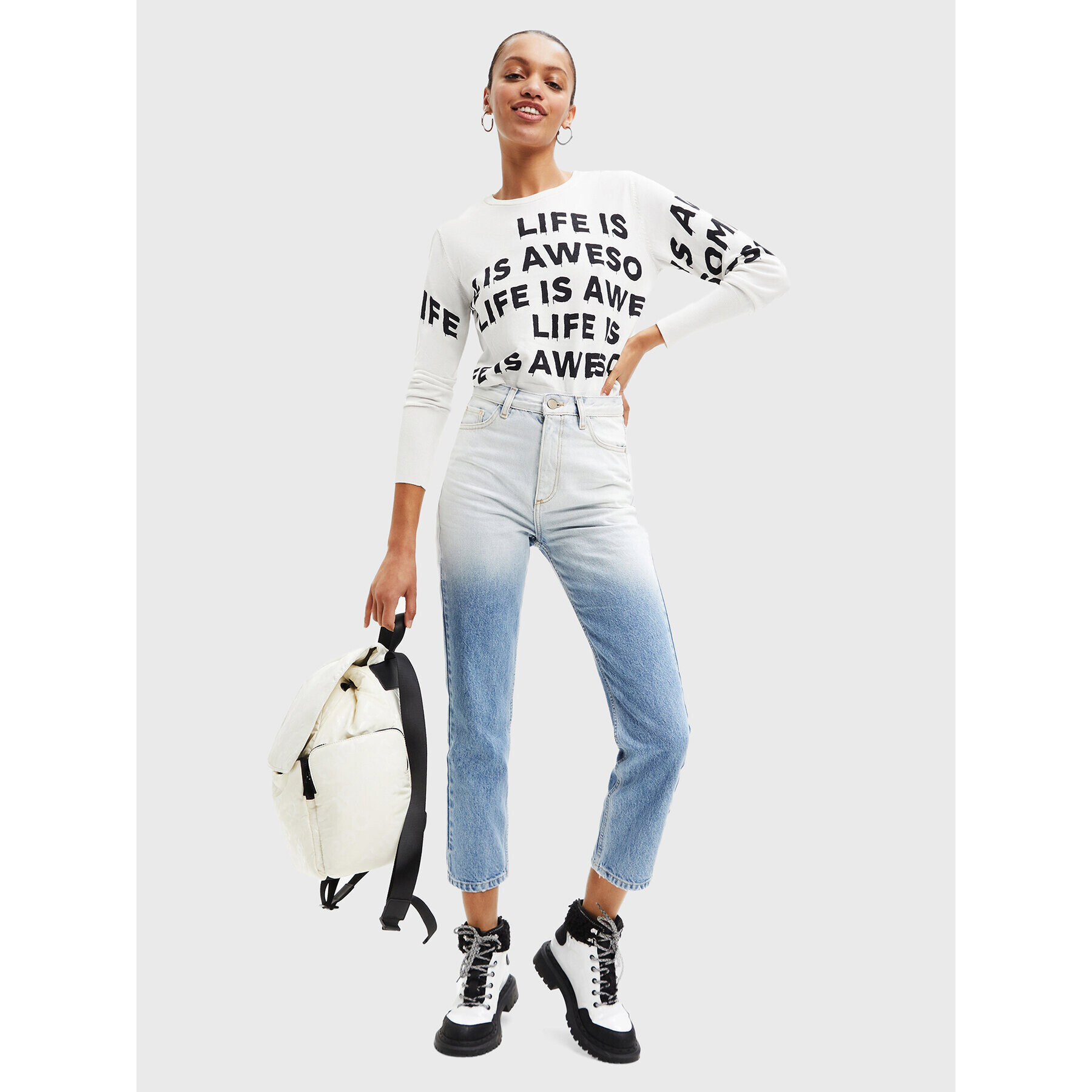 Desigual Пуловер Bet 22WWJFAB Бял Regular Fit - Pepit.bg
