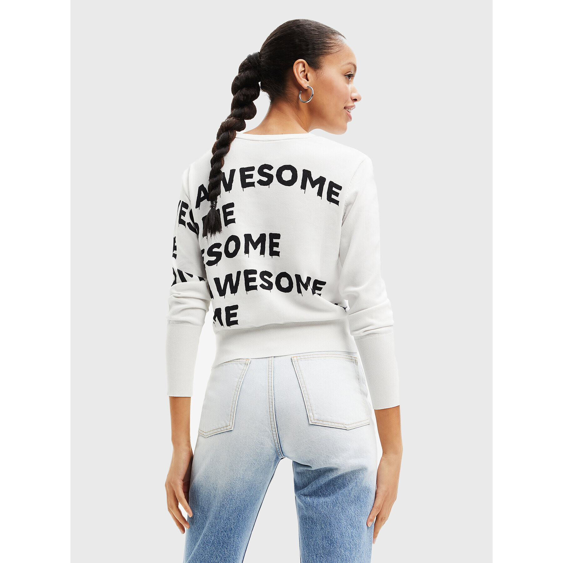 Desigual Пуловер Bet 22WWJFAB Бял Regular Fit - Pepit.bg