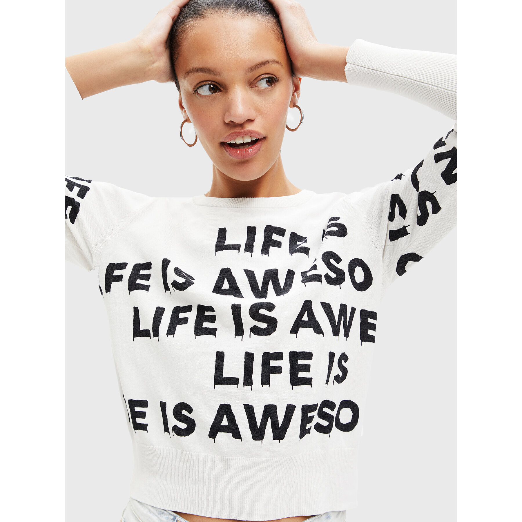 Desigual Пуловер Bet 22WWJFAB Бял Regular Fit - Pepit.bg