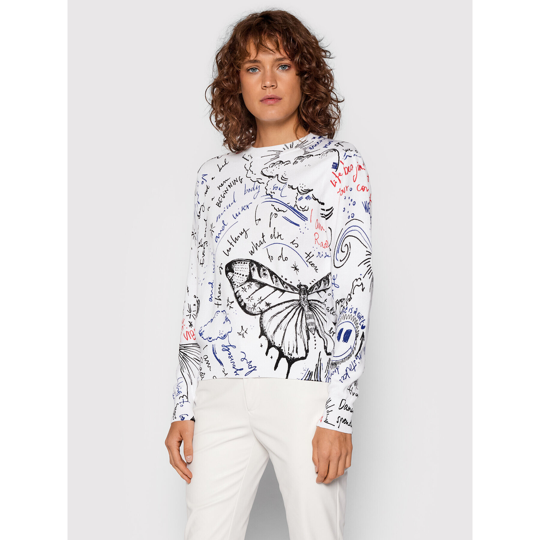 Desigual Пуловер Boston 21WWJF77 Бял Regular Fit - Pepit.bg
